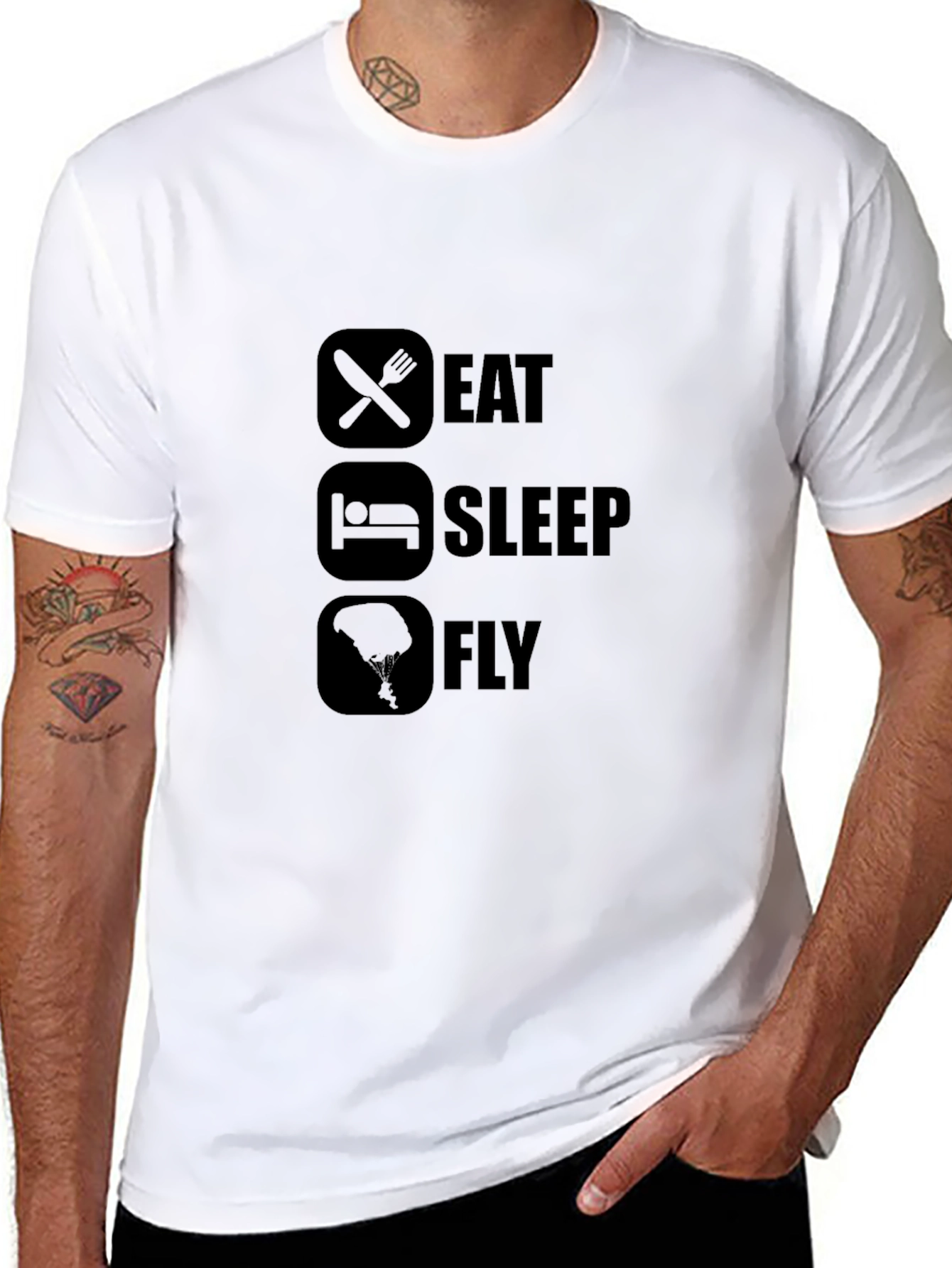 Black Eat Sleep Fly Graphic Tee - Black Cotton Casual T-Shirt view 8