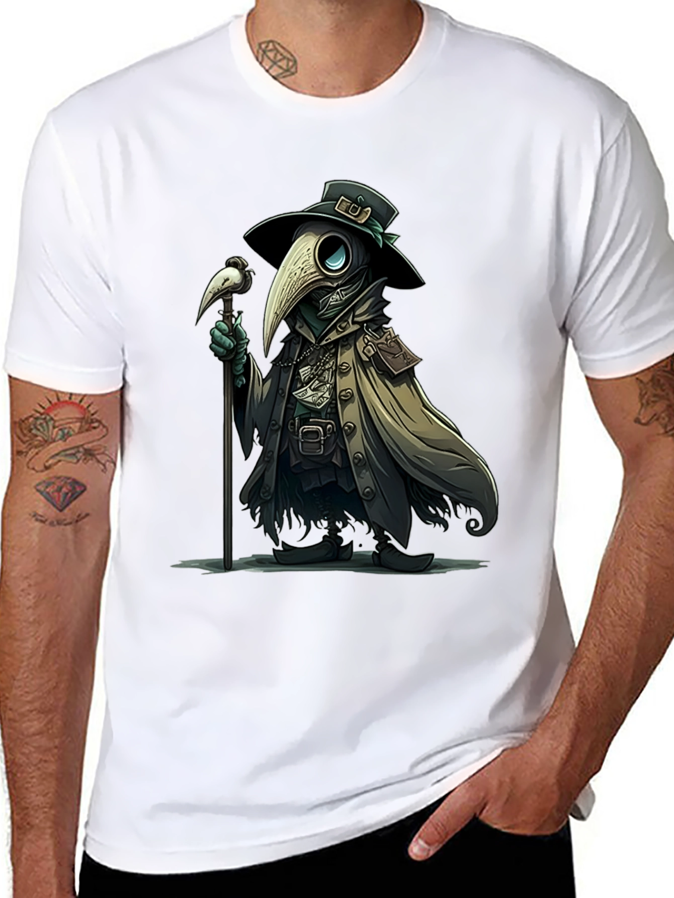 Black Plague Doctor Cartoon Graphic T-Shirt view 8