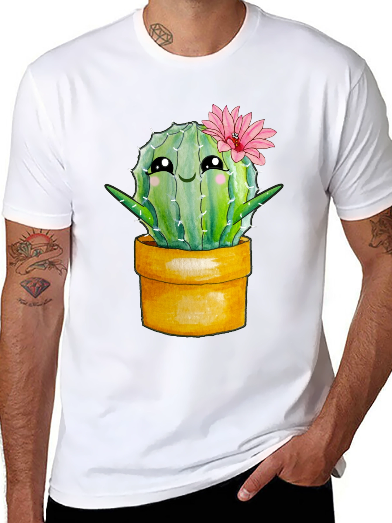 Black Cute Cactus Potted Plant Graphic Tee view 8
