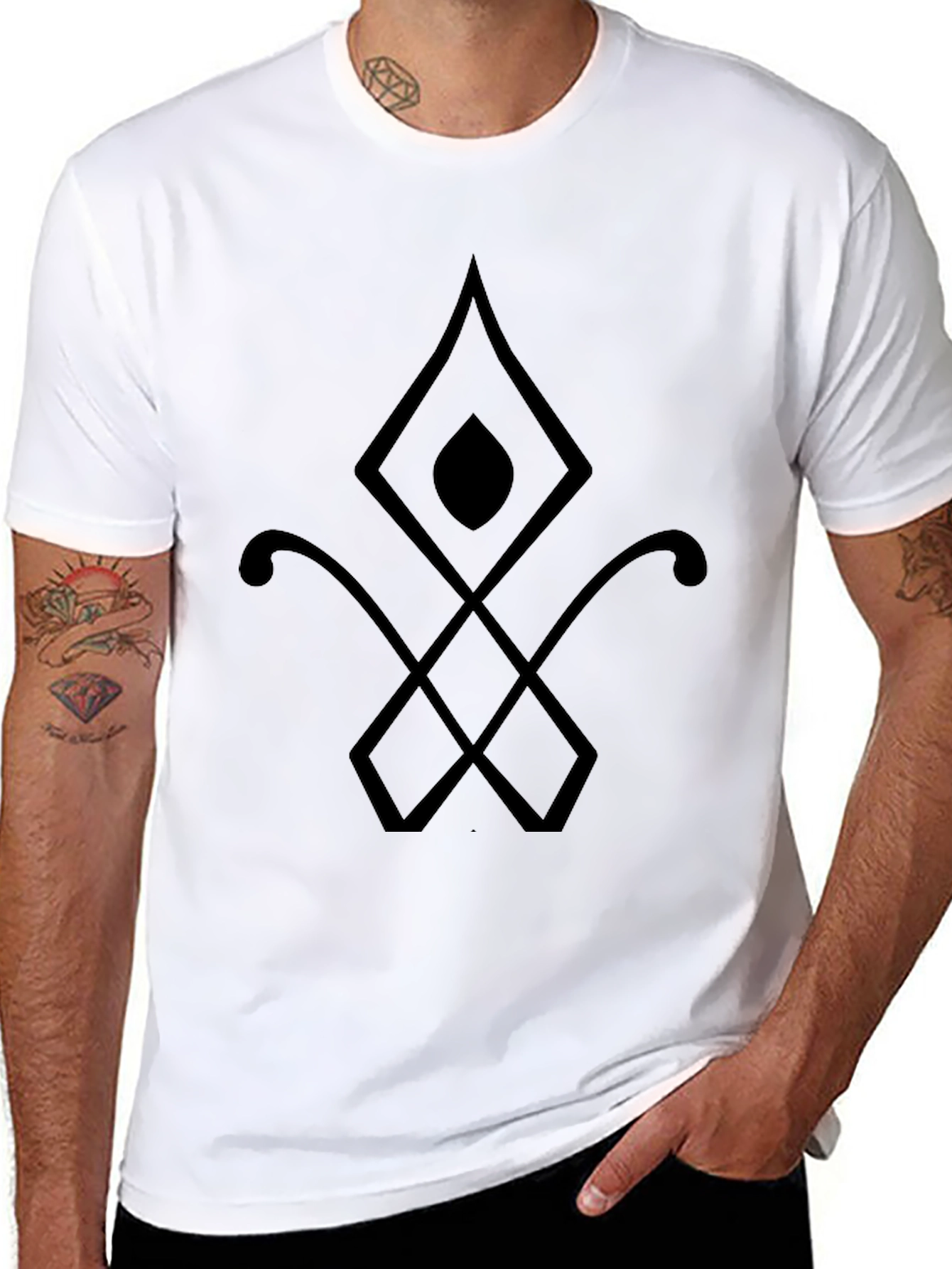 Black Men's Black Graphic Tee - Abstract Symbol Design view 8