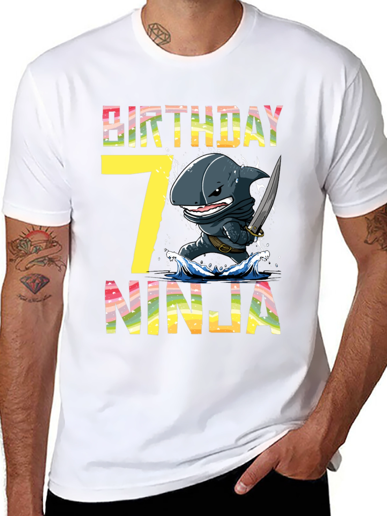 Black Birthday Ninja Shark T-Shirt view 8