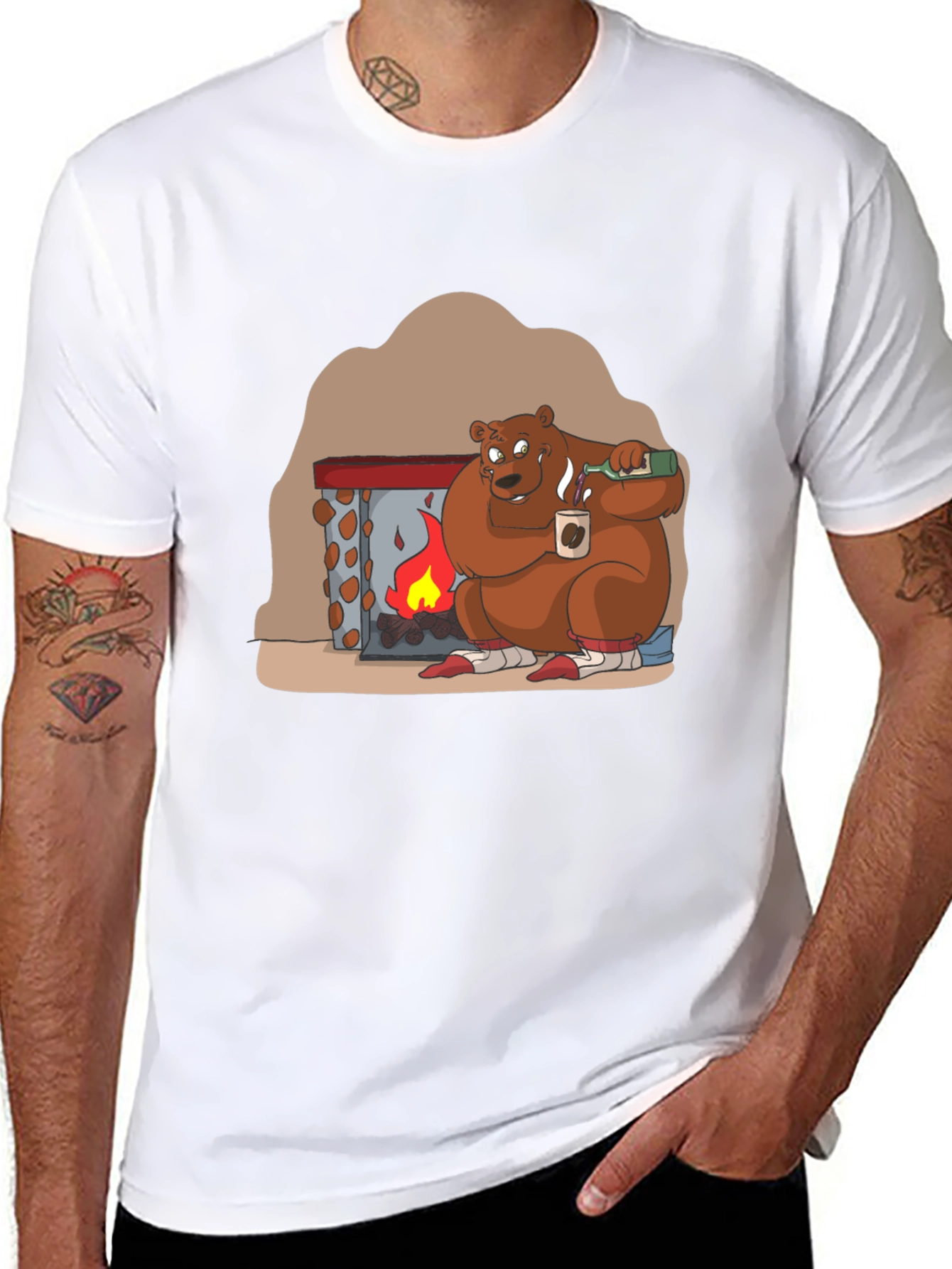 Black Cozy Bear by Fire T-Shirt view 8
