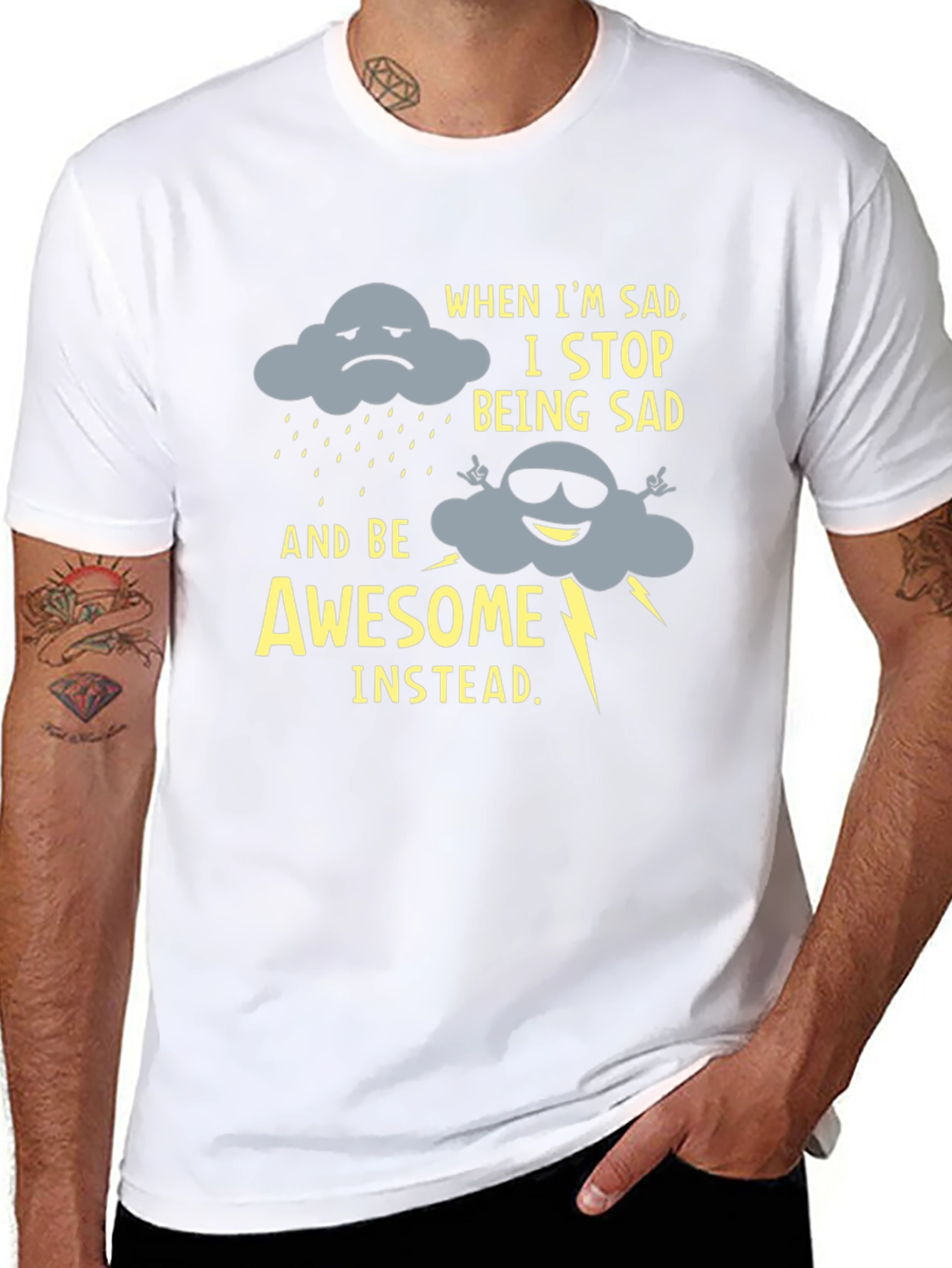 Black Funny Graphic Tee: Sad Cloud to Awesome Cloud view 8