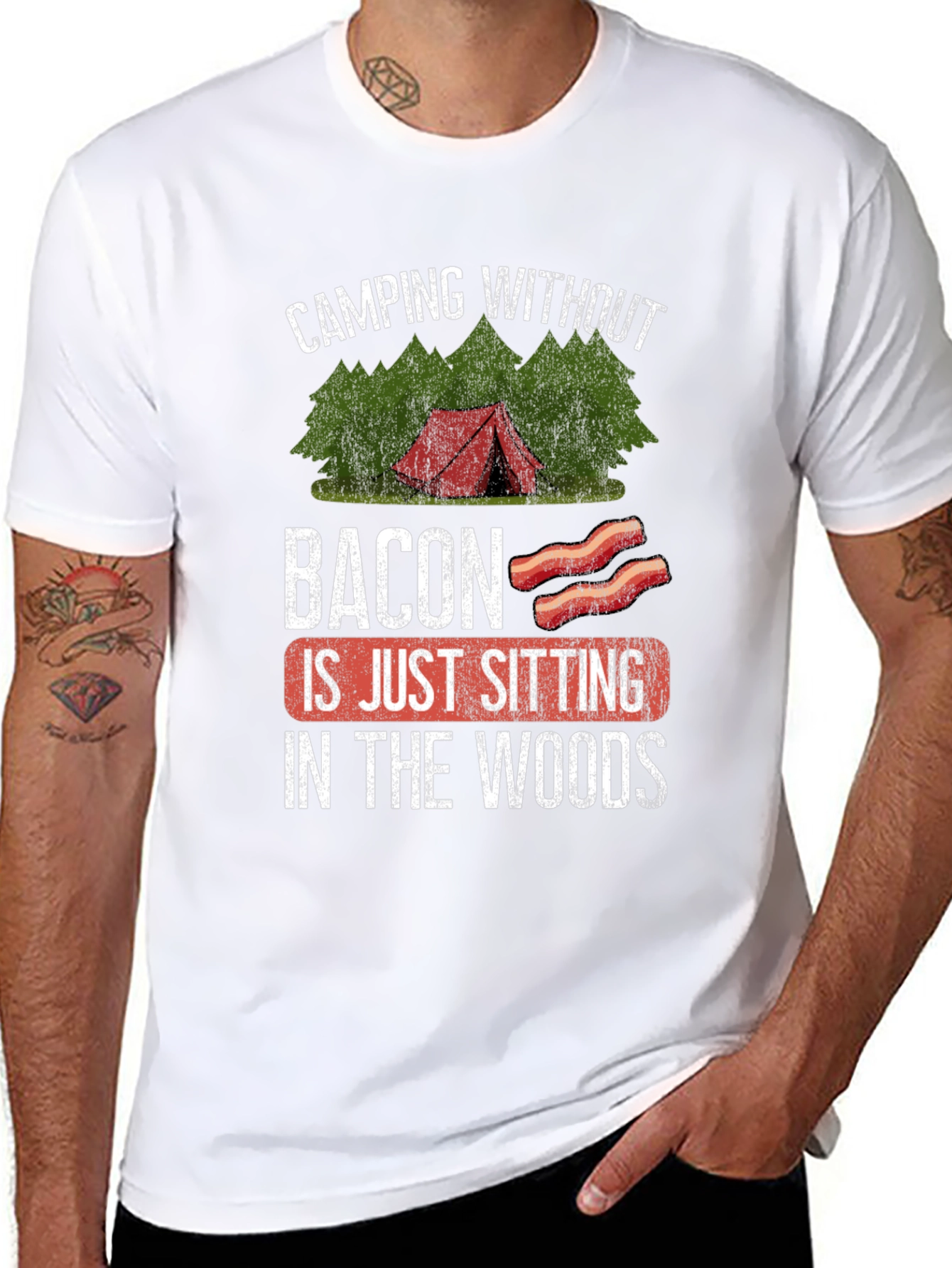 Black Camping Without Bacon Graphic T-Shirt view 8