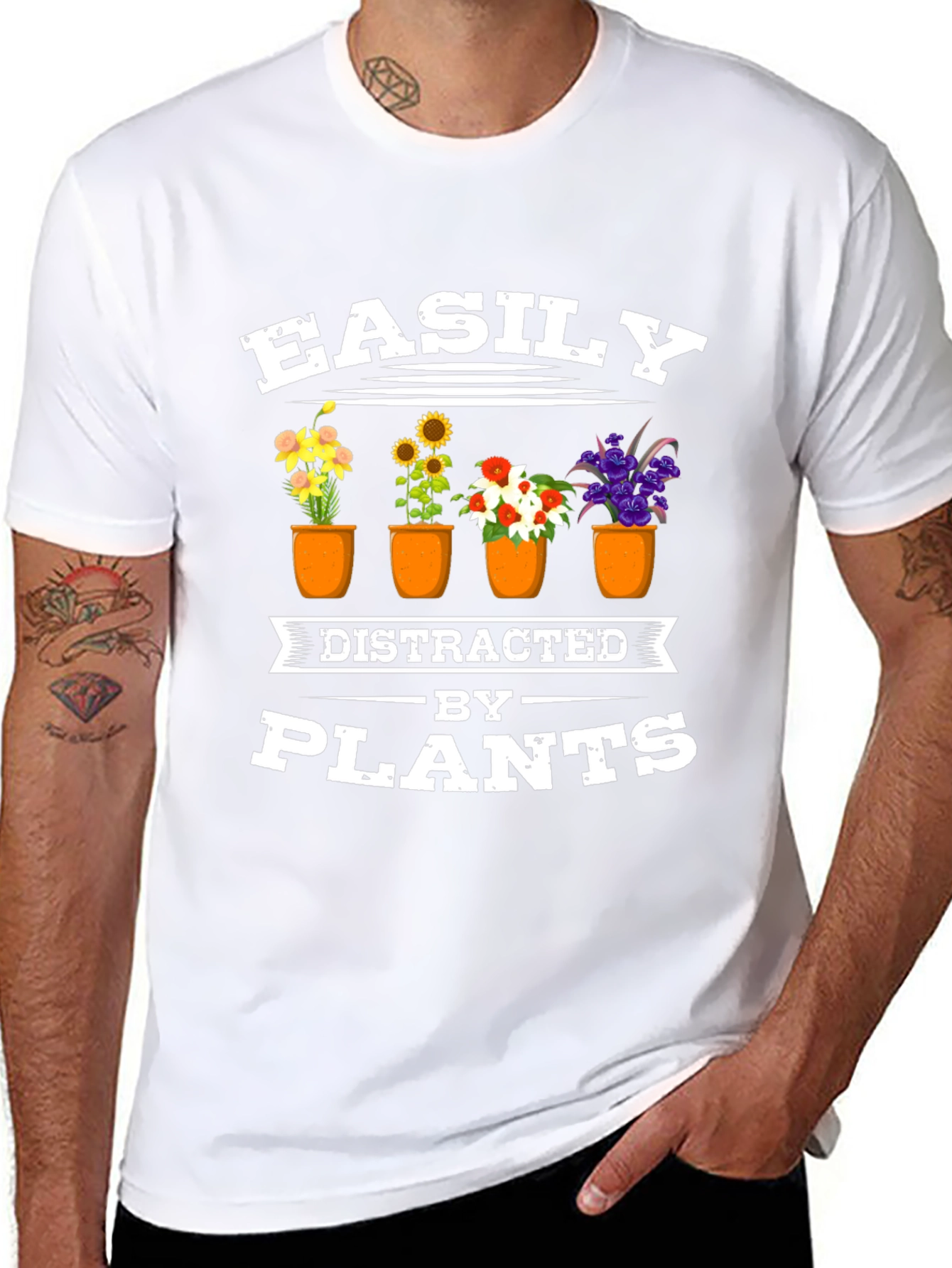 Black Easily Distracted by Plants Black T-Shirt view 8