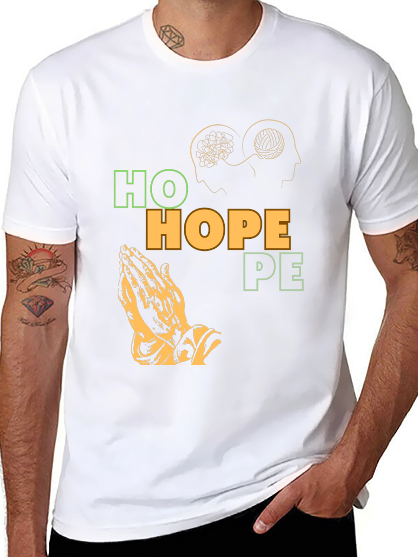 Black Hope Graphic T-Shirt, Unique Praying Hands Design view 8