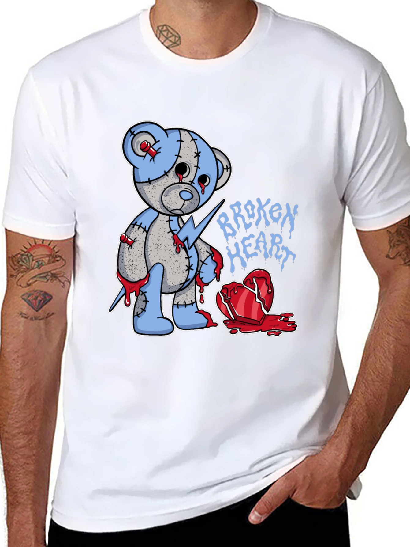 Black Broken Heart Teddy Bear Graphic Tee view 8