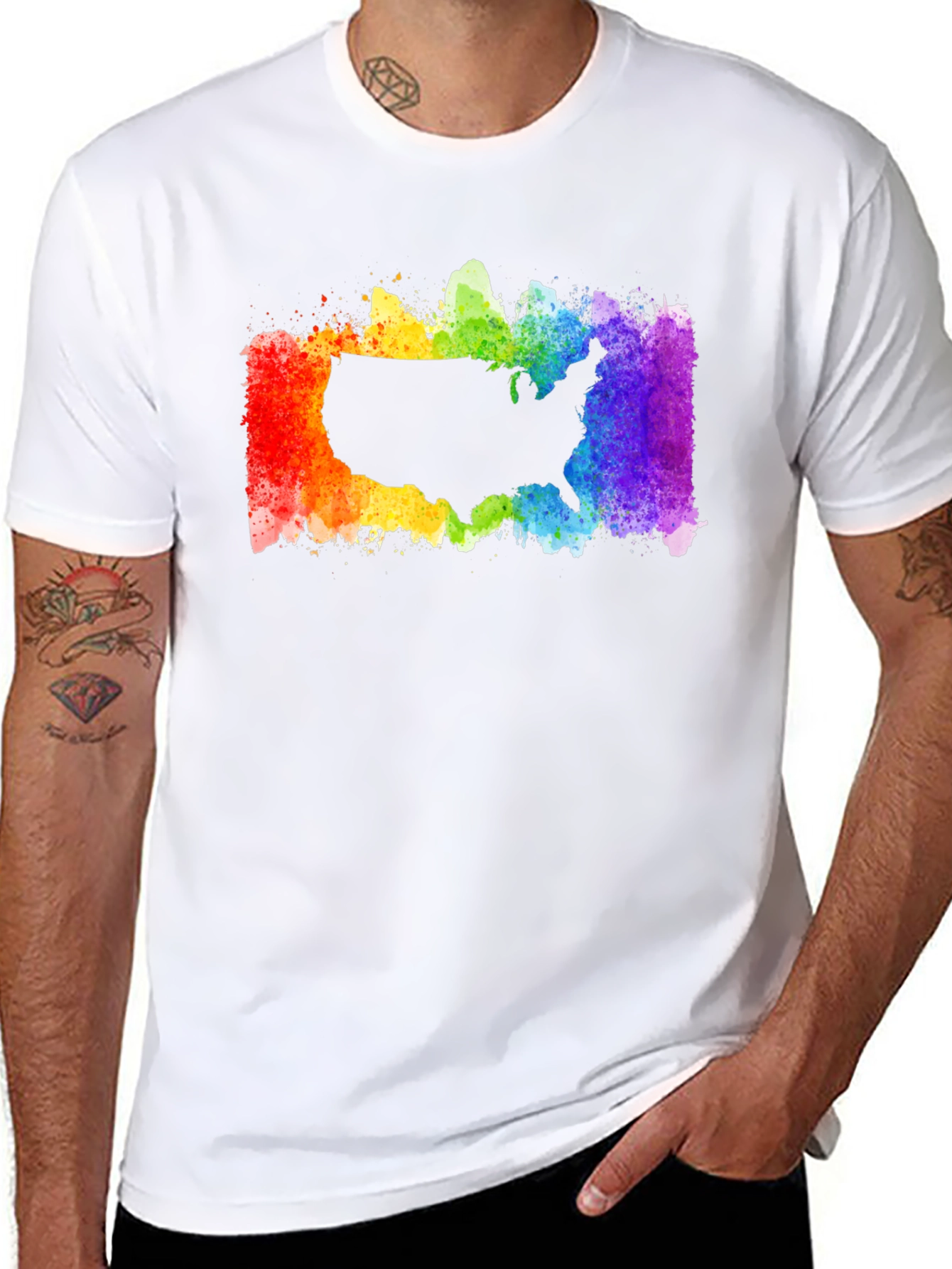 Black USA Rainbow Pride T-Shirt view 8