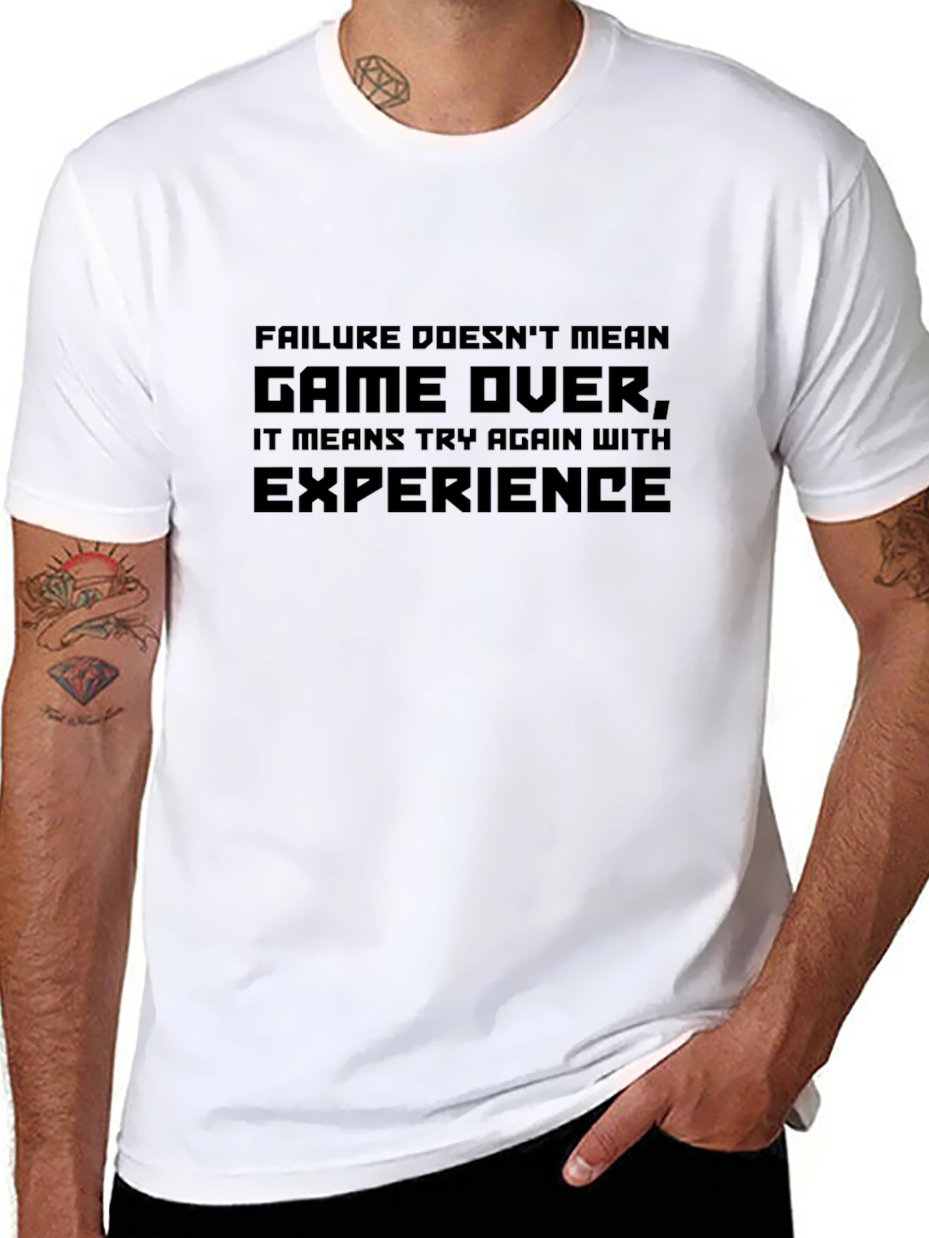 Black Motivational Gamer T-Shirt - Try Again With Experience view 8