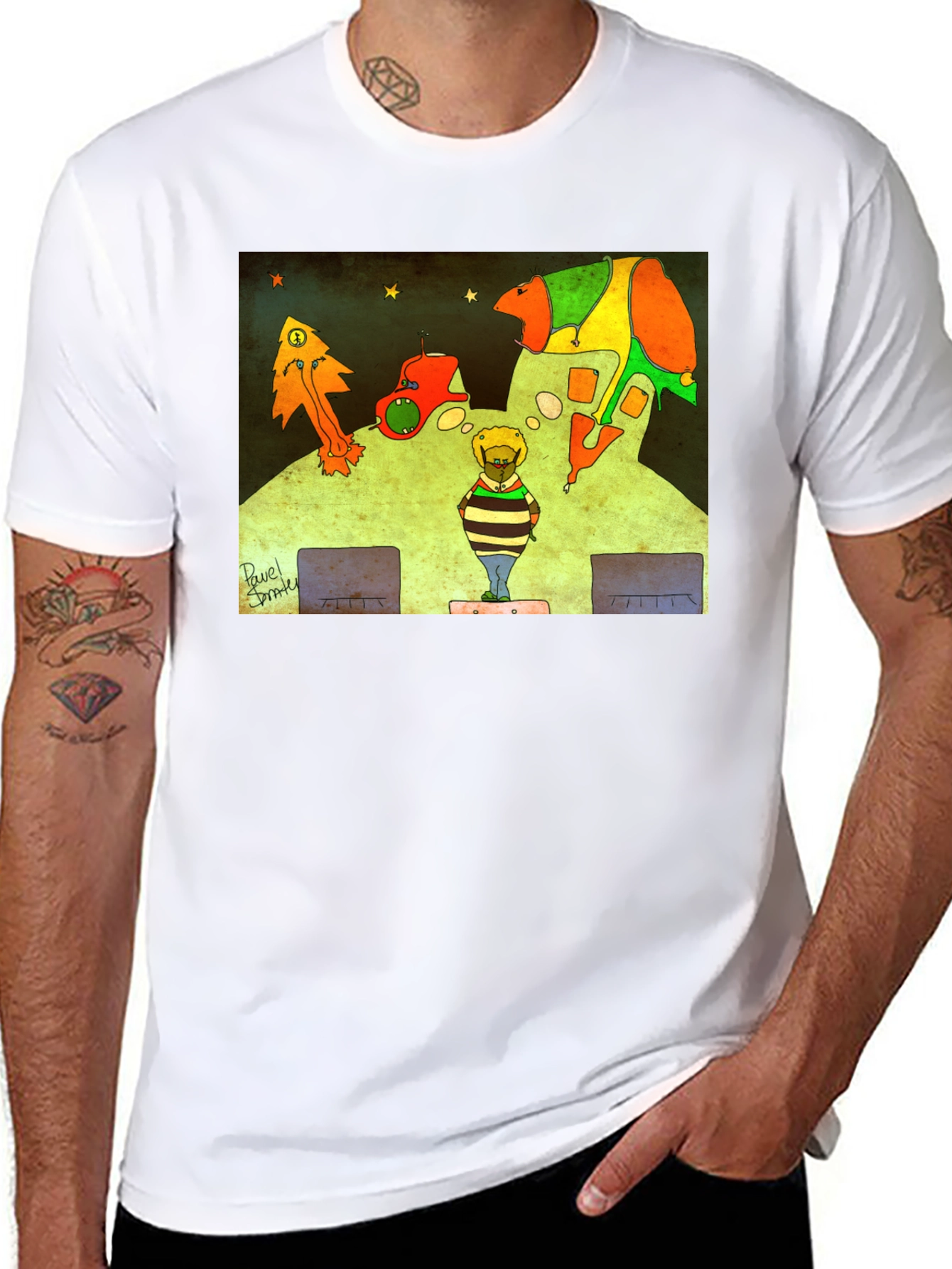 Black Retro Cartoon Graphic Print Black Tee view 8