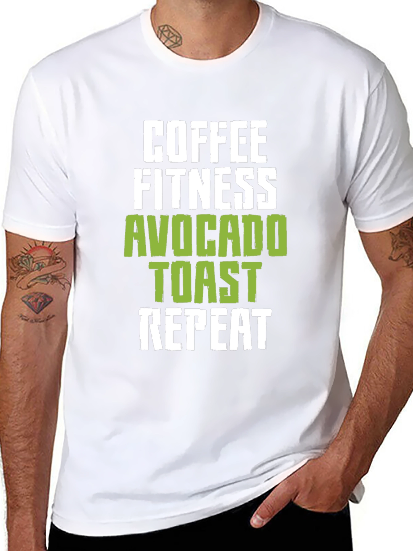 Black Coffee Fitness Avocado Toast Repeat Black Graphic Tee view 8