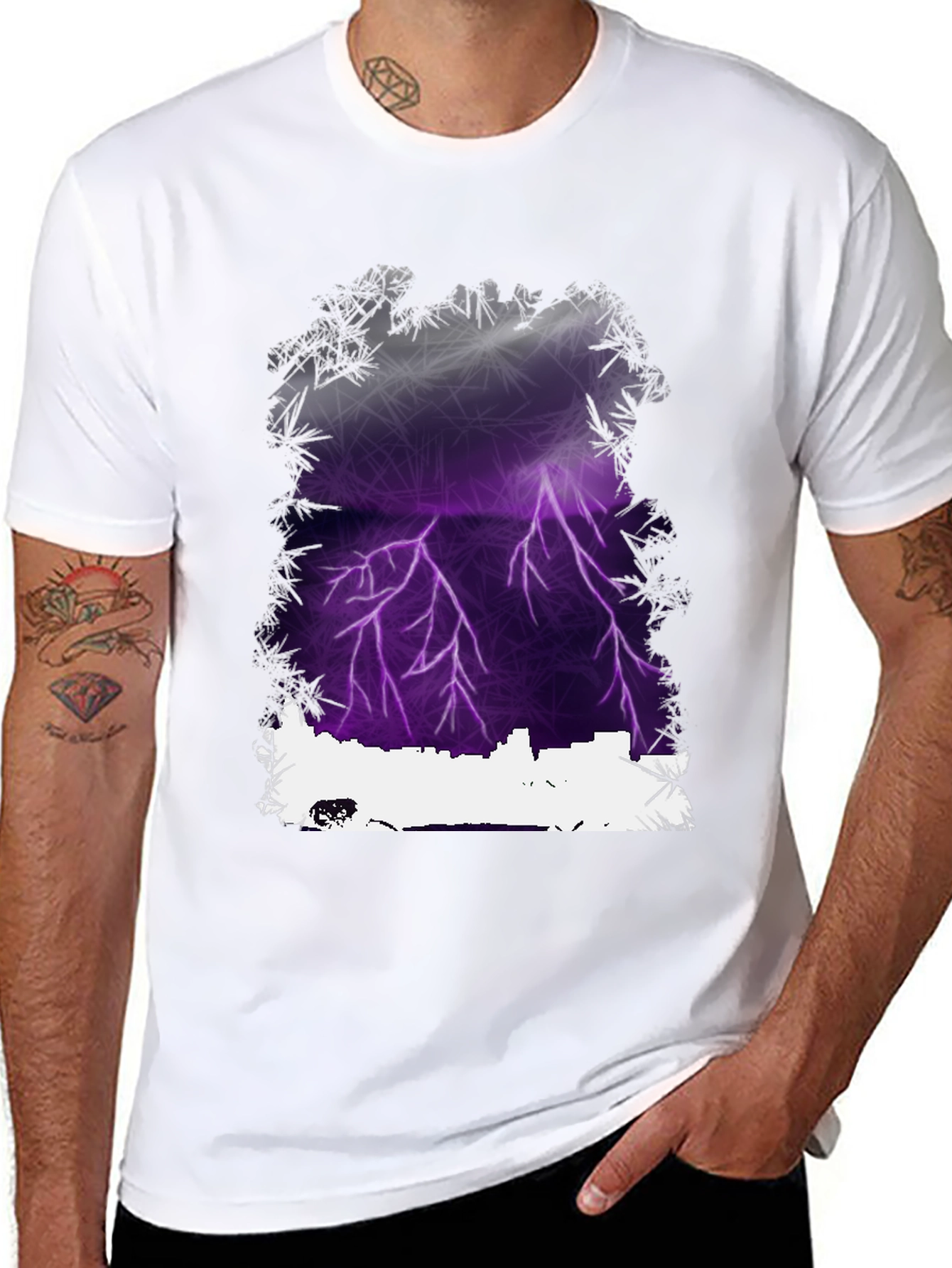 Black Lightning Cityscape Graphic Tee - Men's Black T-Shirt view 8