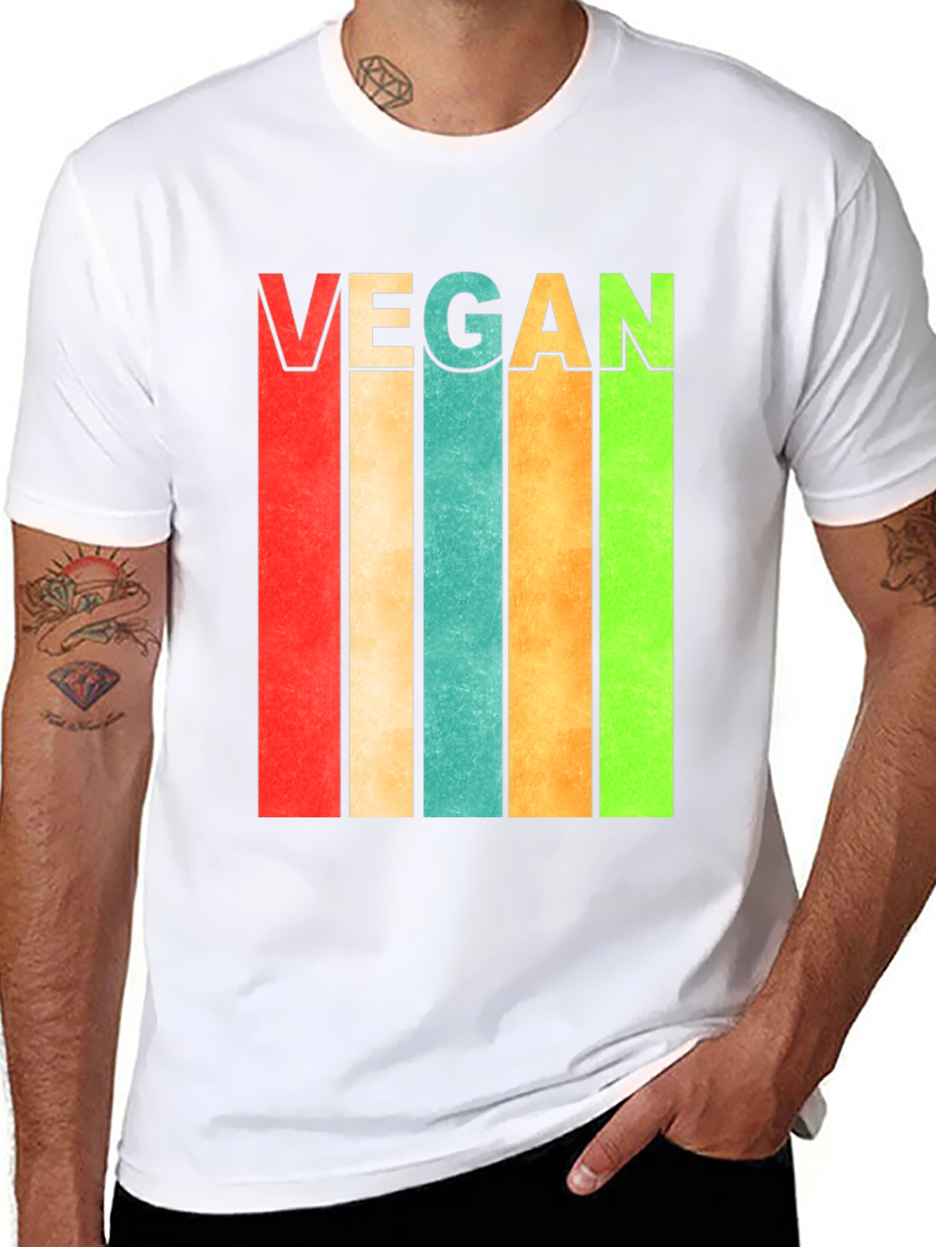 Black Retro Vegan Striped T-Shirt - Bold Statement Tee view 8