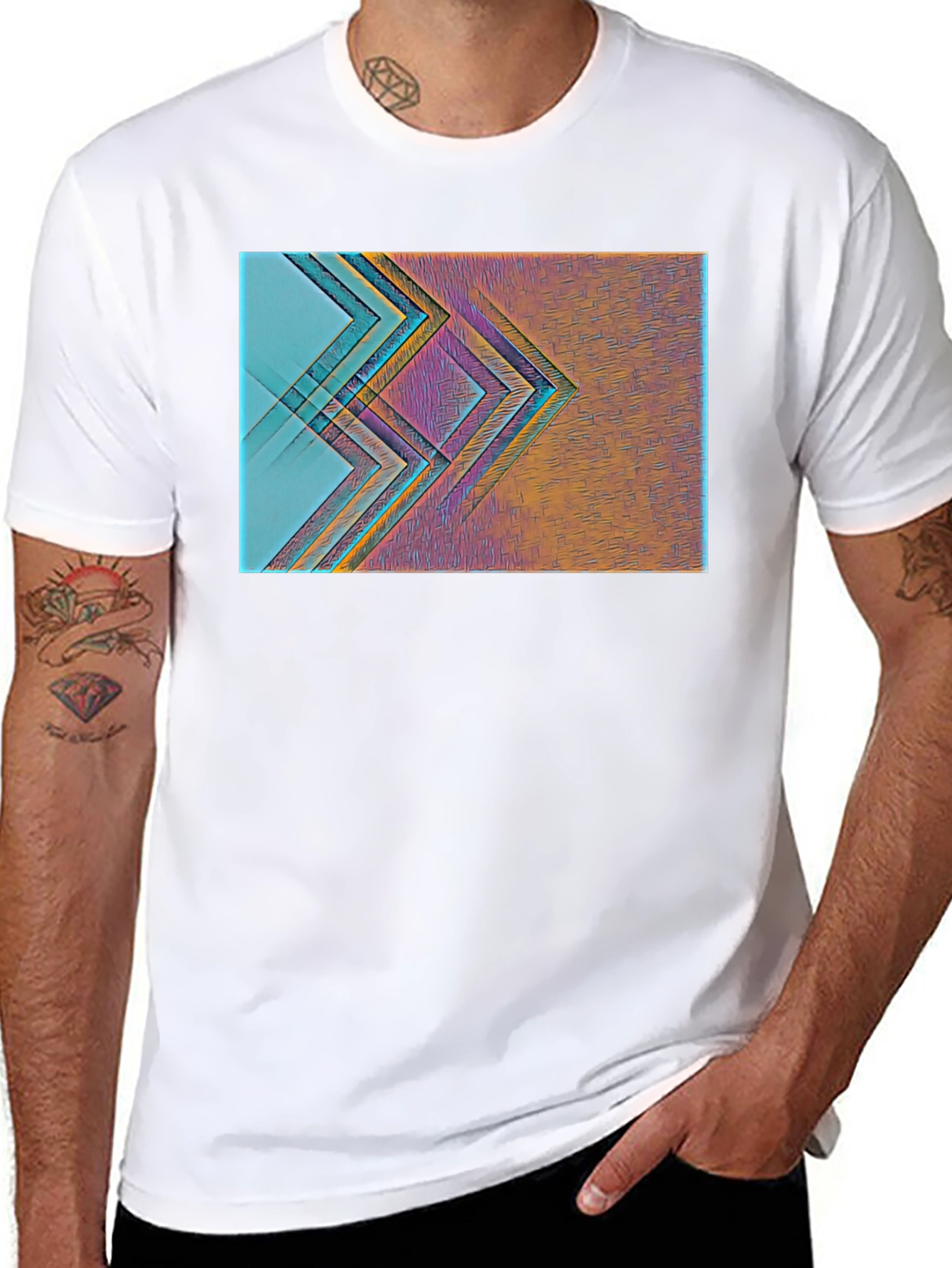 Black Abstract Geometric Print Black T-Shirt view 8