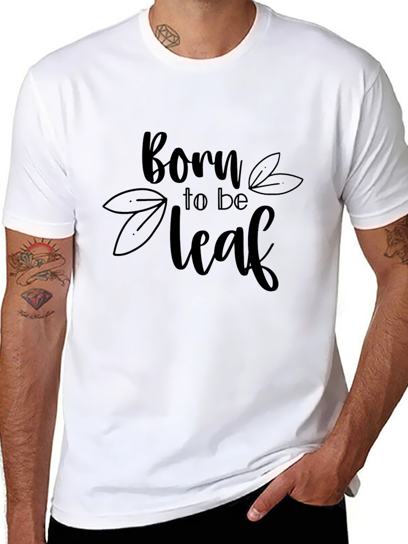 Black Born to be Leaf T-Shirt - Soft Cotton Tee view 8