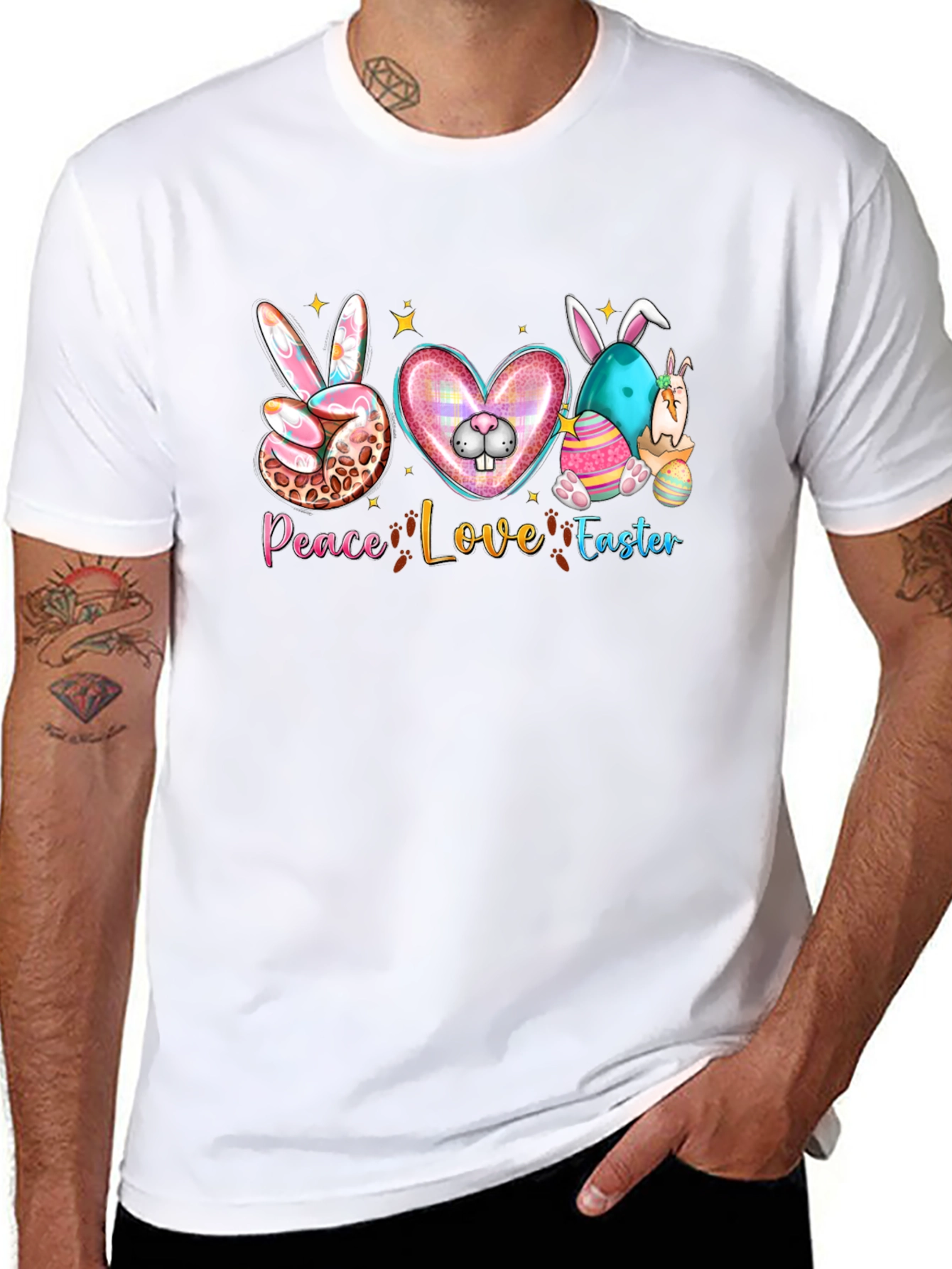 Camiseta Negra "Peace Love Easter" Diseño Festivo