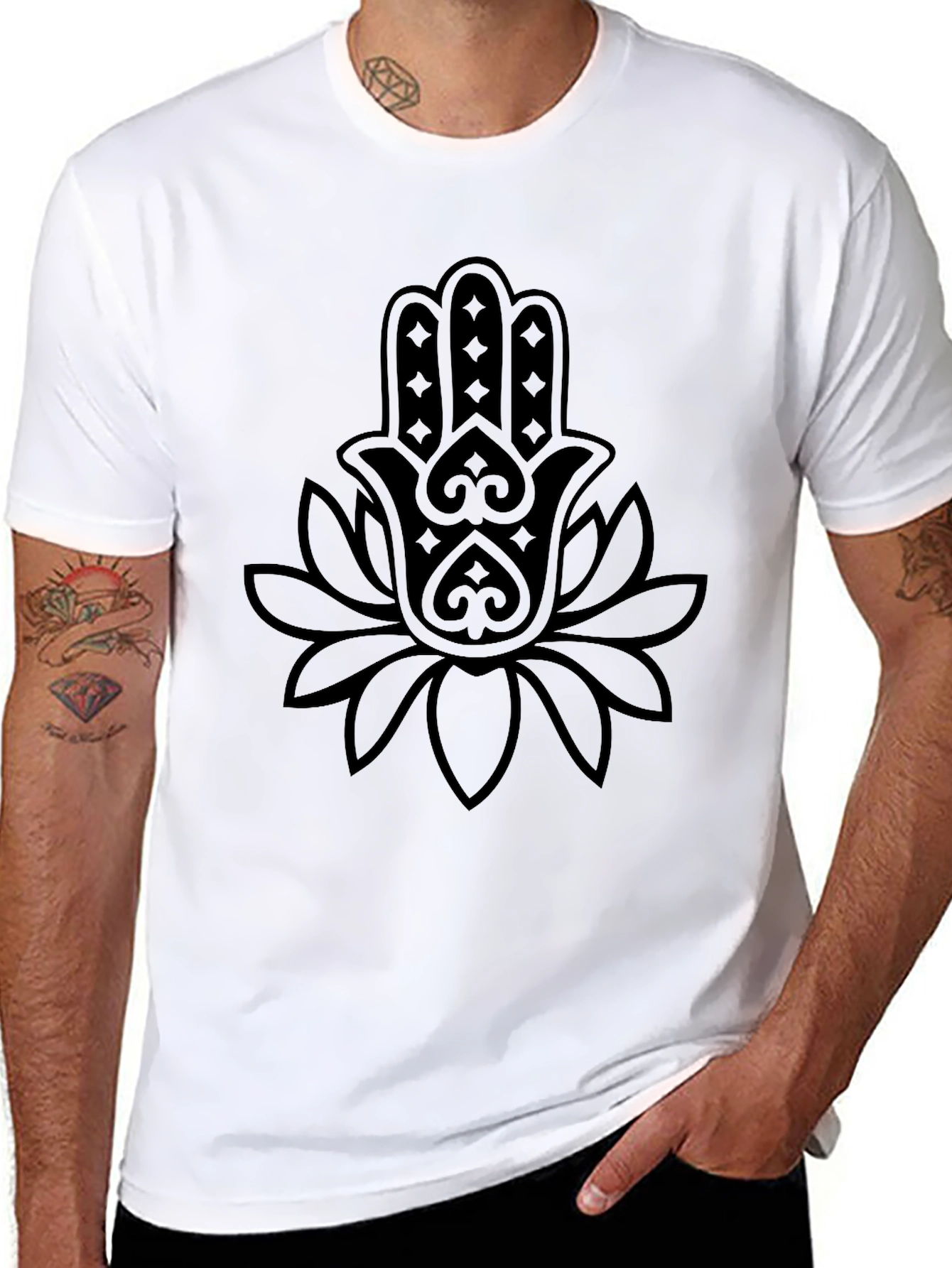 Black Black Hamsa Lotus Graphic Tee view 8