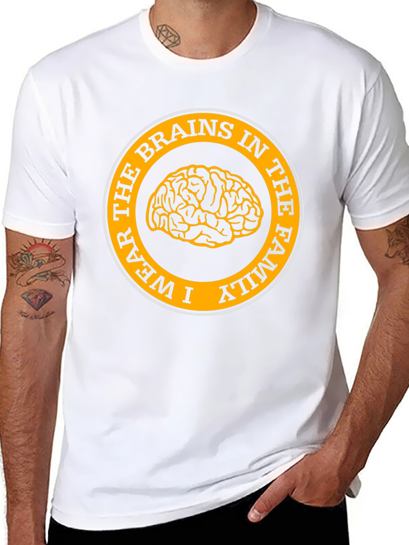 Black I Wear the Brains in the Family T-Shirt view 8
