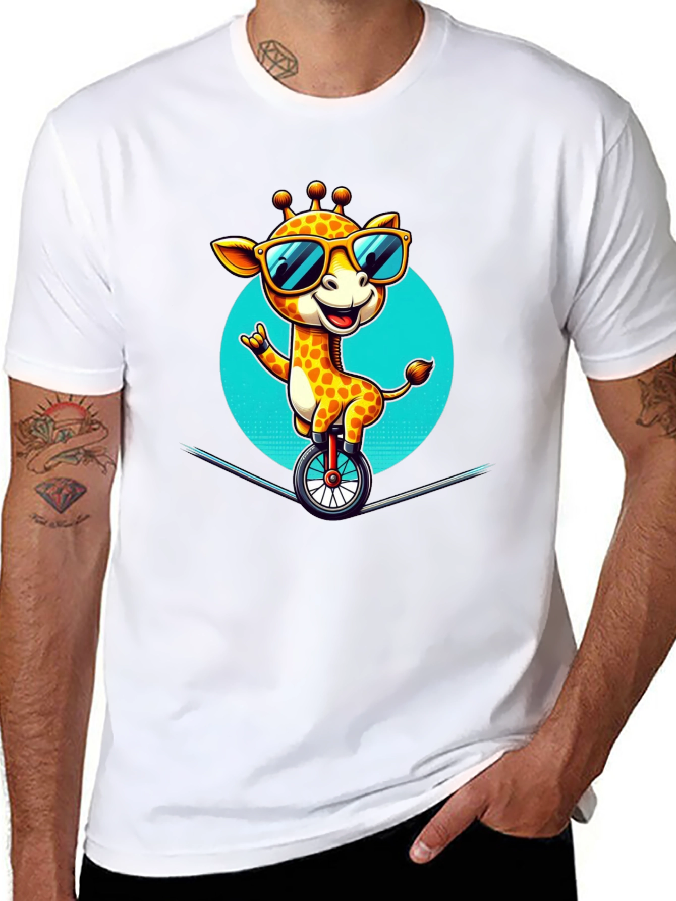Black Cool Giraffe Unicycle T-Shirt view 8