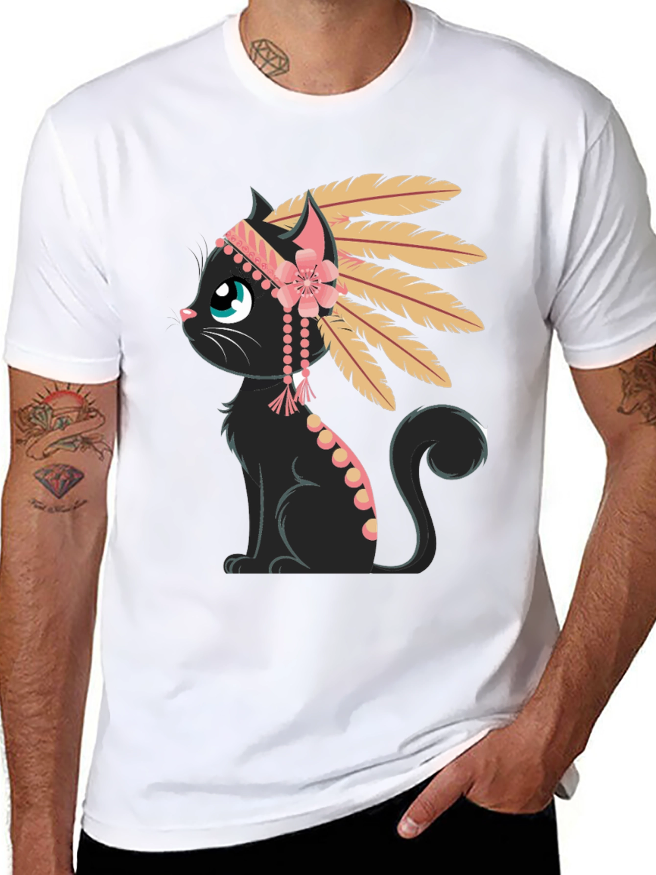 Black Indian Cat T-Shirt - Black Tee with Graphic view 8