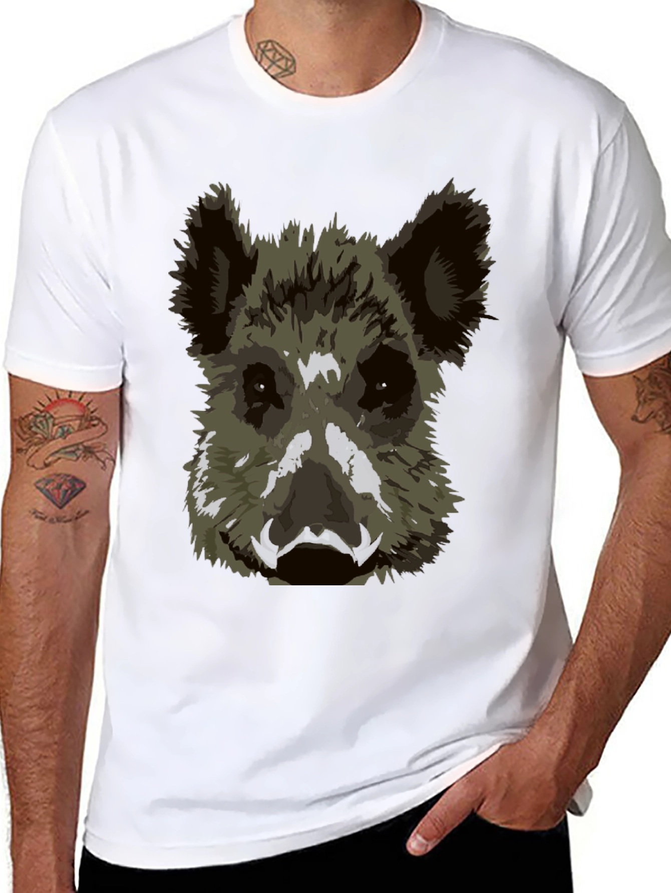 Black Wild Boar Graphic Tee - Black Cotton T-Shirt view 8
