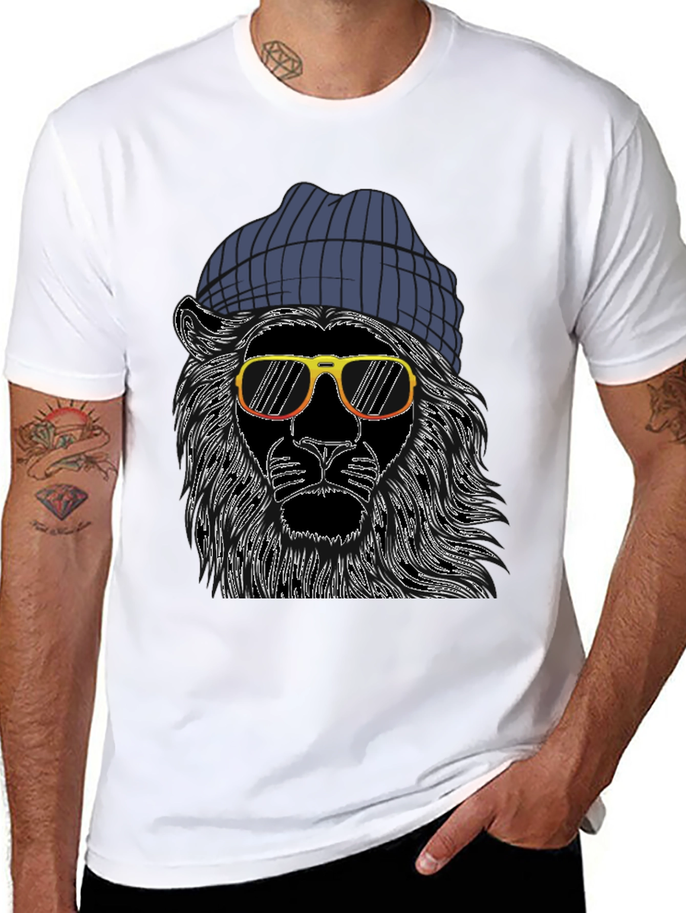 Black Cool Lion Graphic Tee - Men's Black T-Shirt view 8