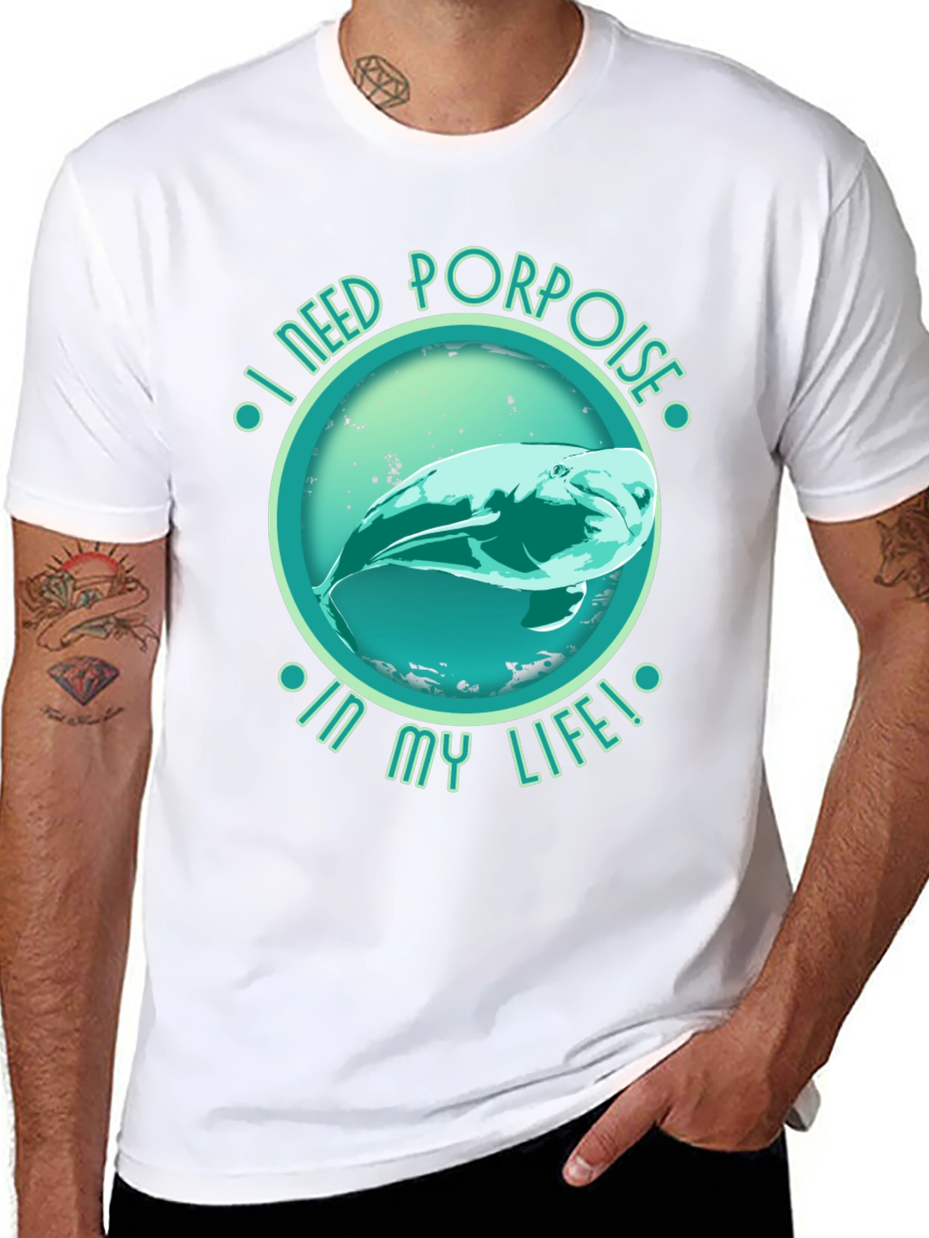 Black I Need Porpoise in My Life Black T-Shirt view 8