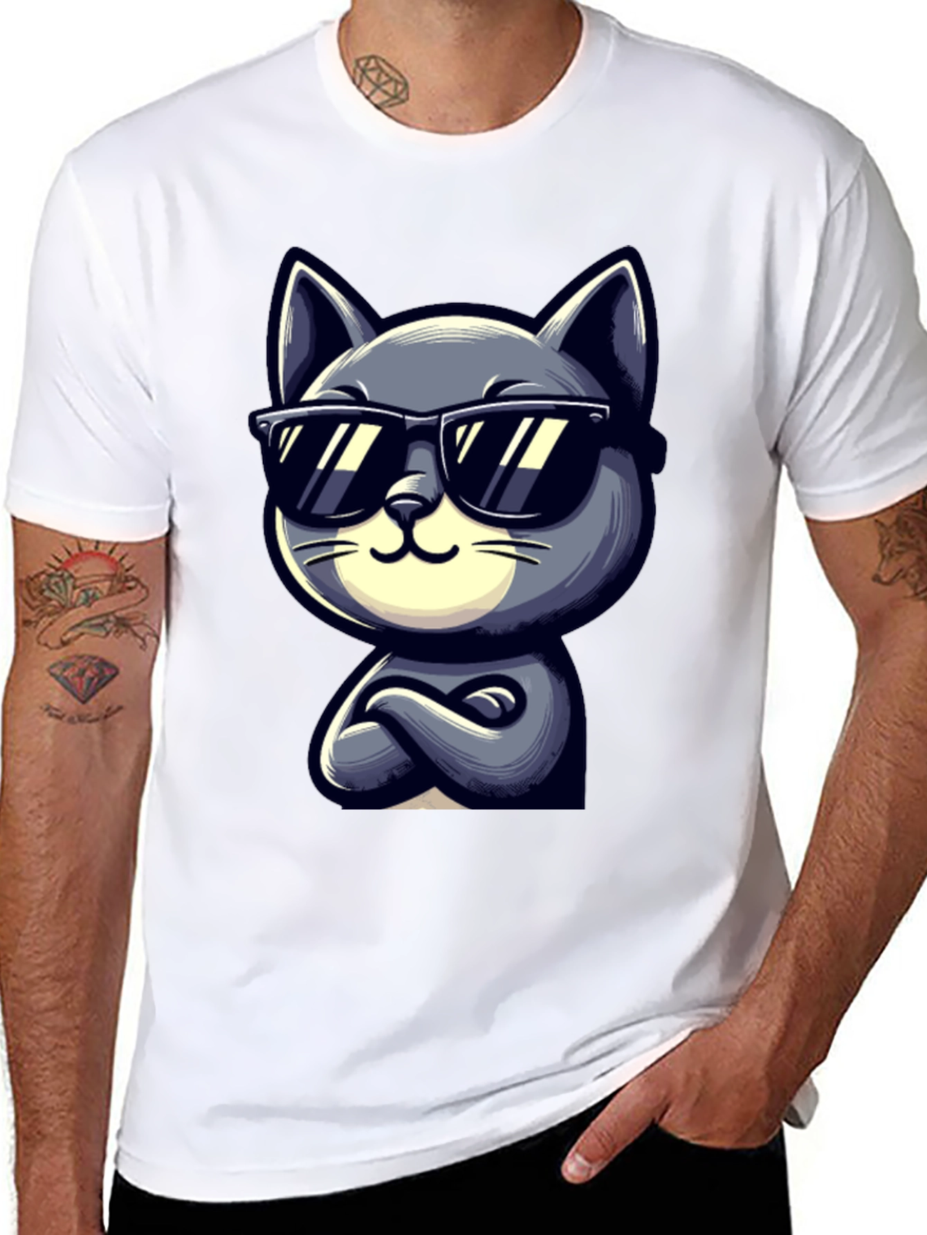Black Cool Cat Cartoon Graphic T-Shirt view 8