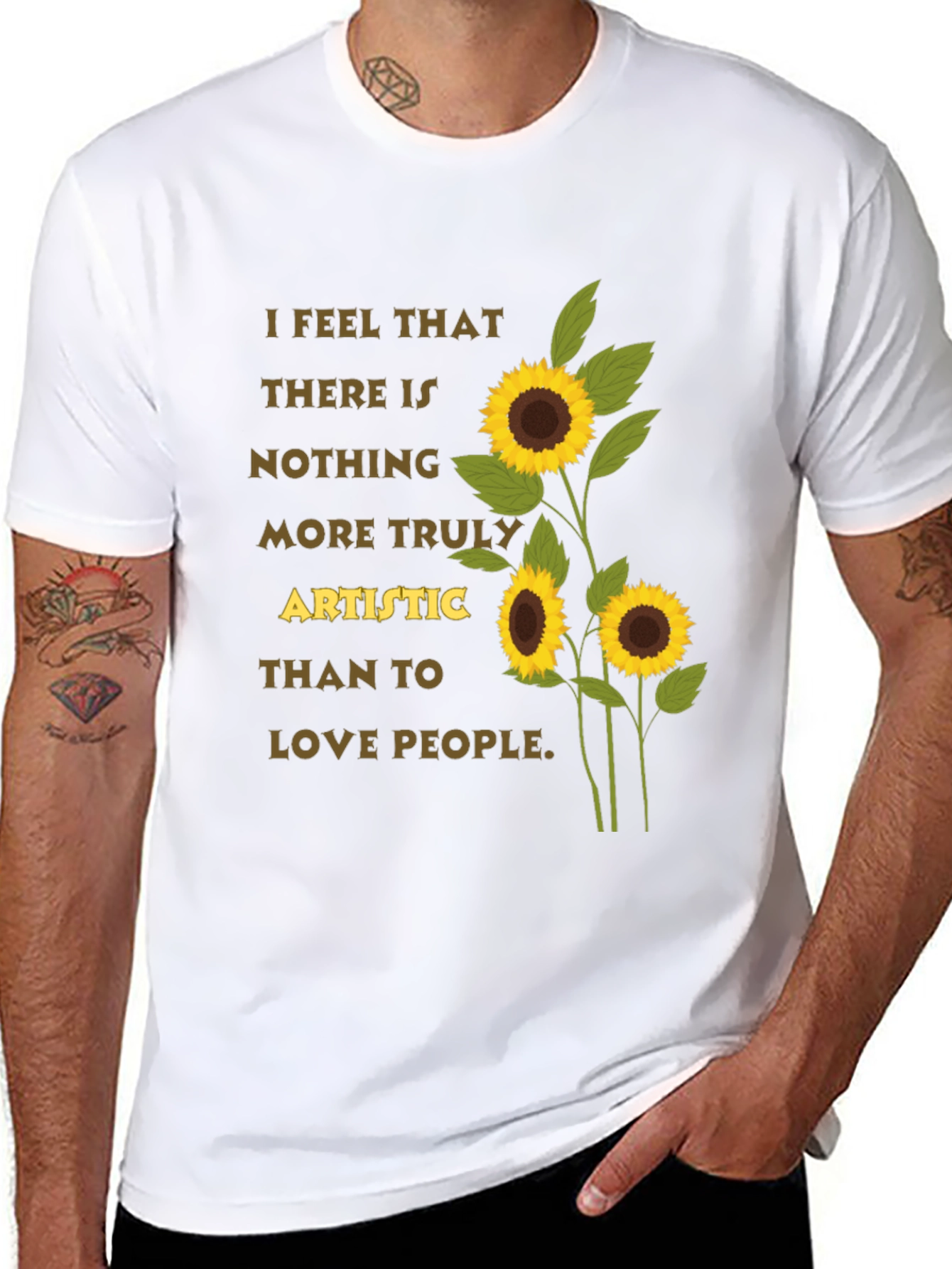 Black Artistic Sunflower T-Shirt - Love People Tee view 8