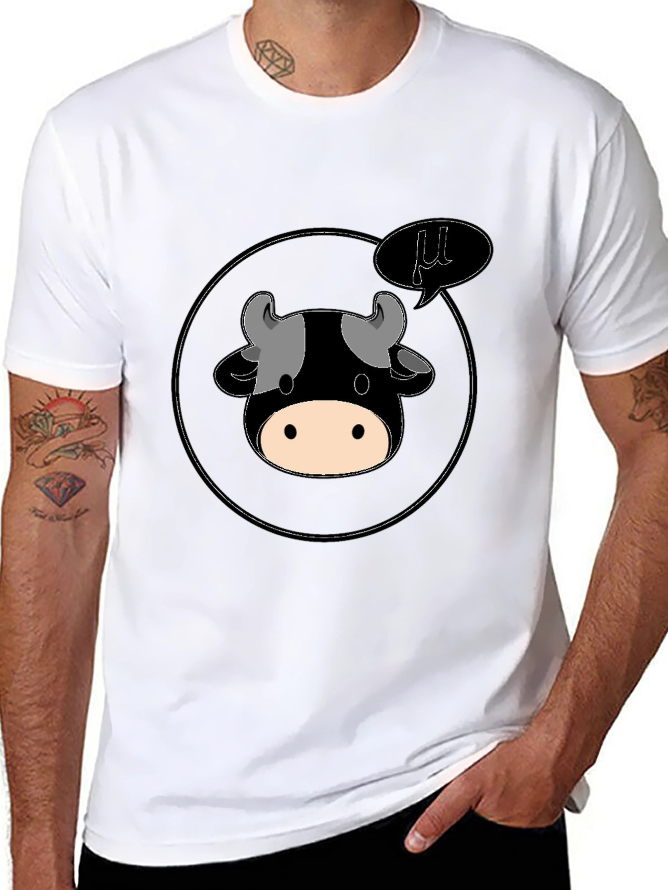 Black Funny "Moo" Cow Cartoon Black T-Shirt view 8