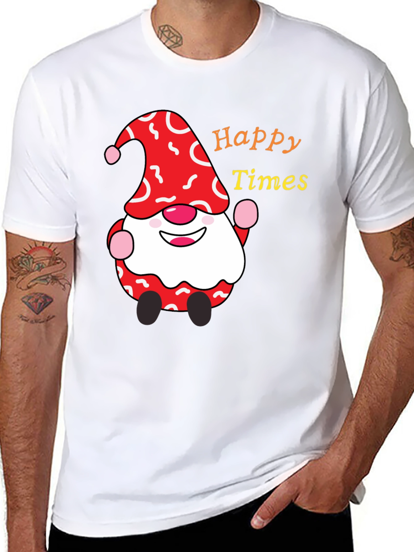 Black Happy Times Gnome T-Shirt - Festive Holiday Apparel view 8