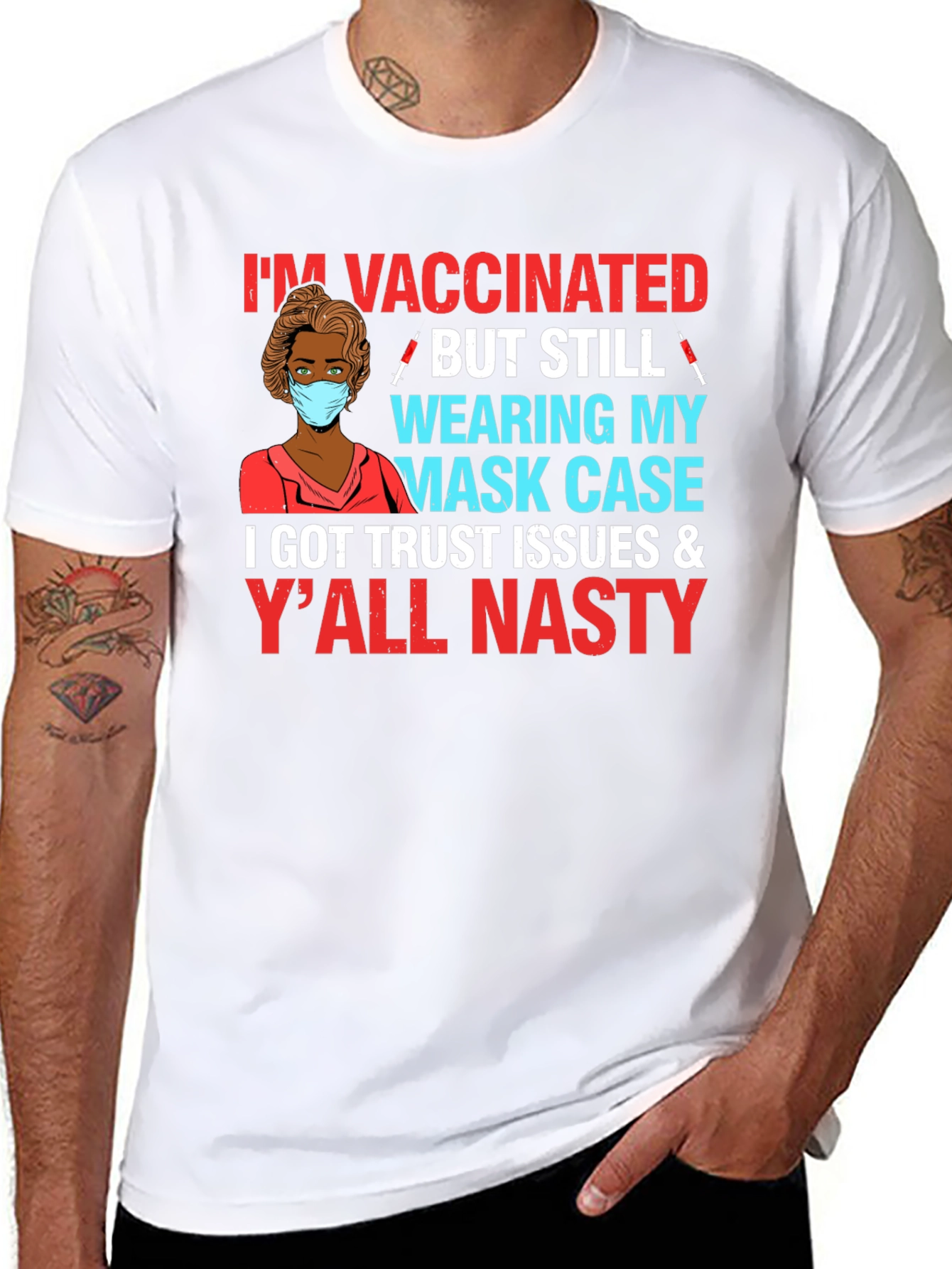 Black Vaccinated But Still Wearing Mask Case T-Shirt view 8