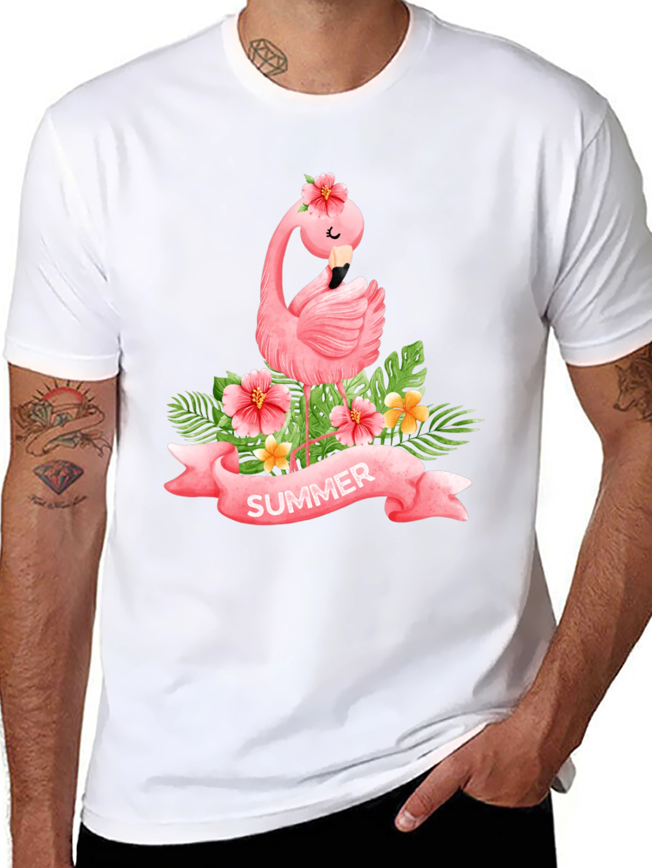Black Summer Flamingo Black T-Shirt view 8