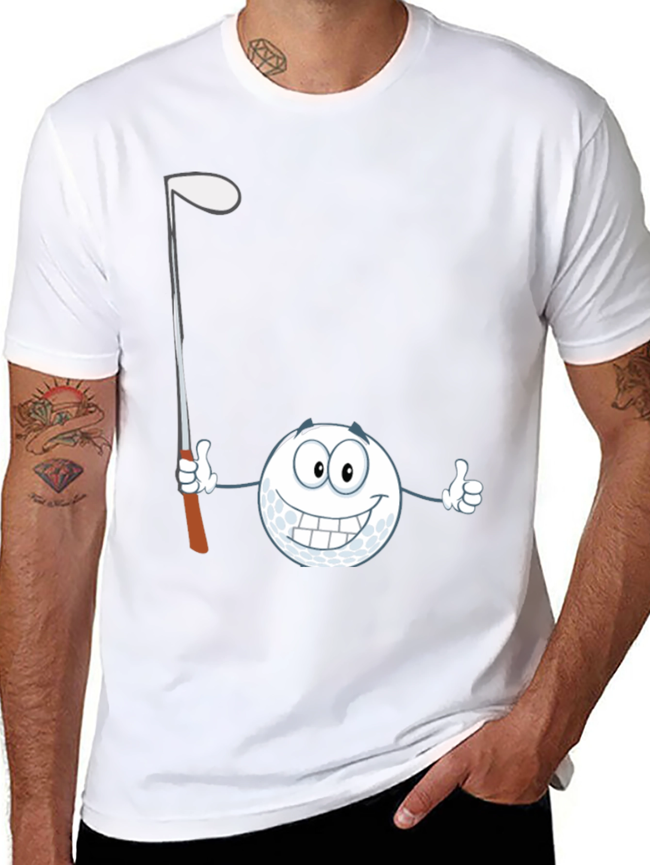 Black Golf Ball Cartoon T-Shirt - Funny Golfer Tee view 8