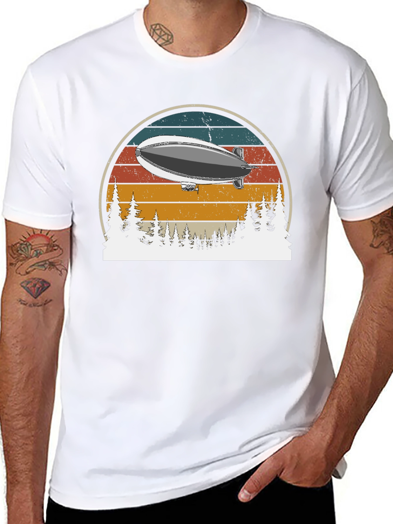 Black Vintage Airship Sunset T-Shirt view 8