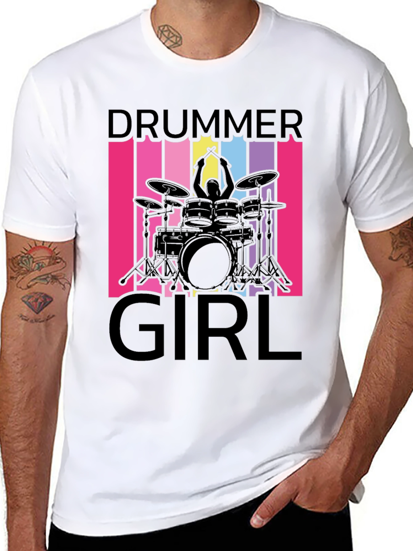 Black Drummer Girl T-Shirt - Music Lover Tee view 8