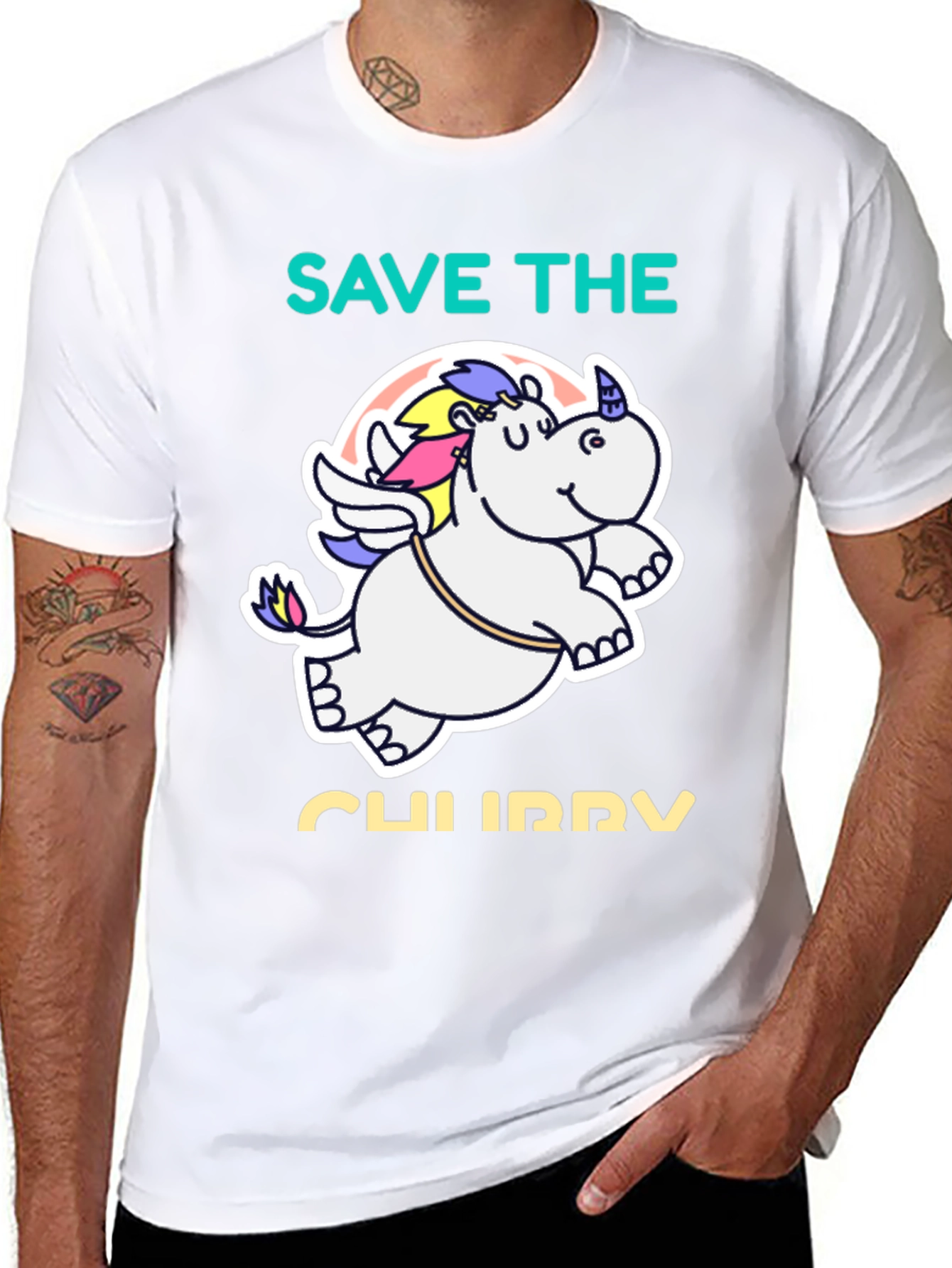 Black Save the Chubby Unicorn Black T-Shirt view 8