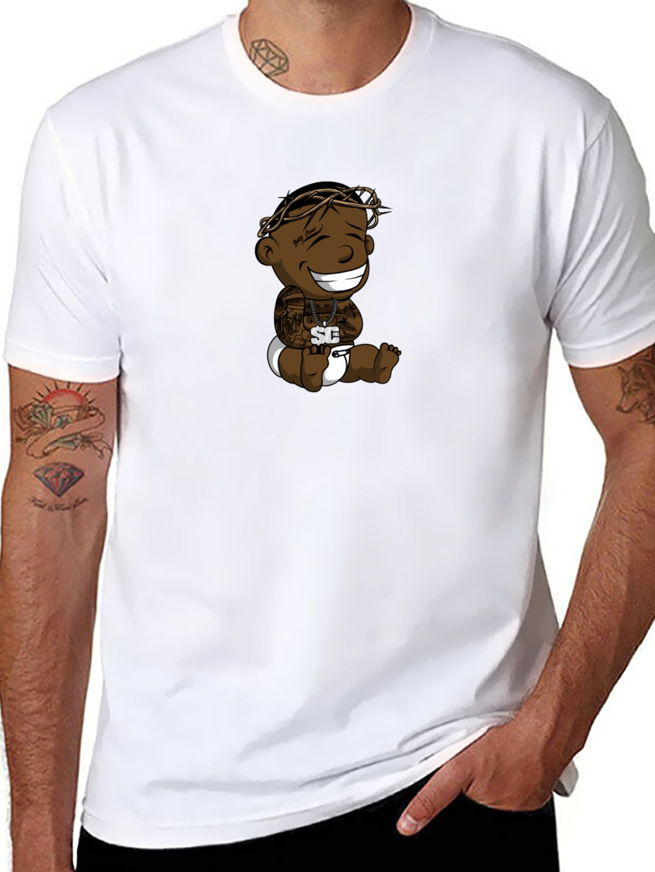 Black Baby Cartoon Graphic Black T-Shirt view 8