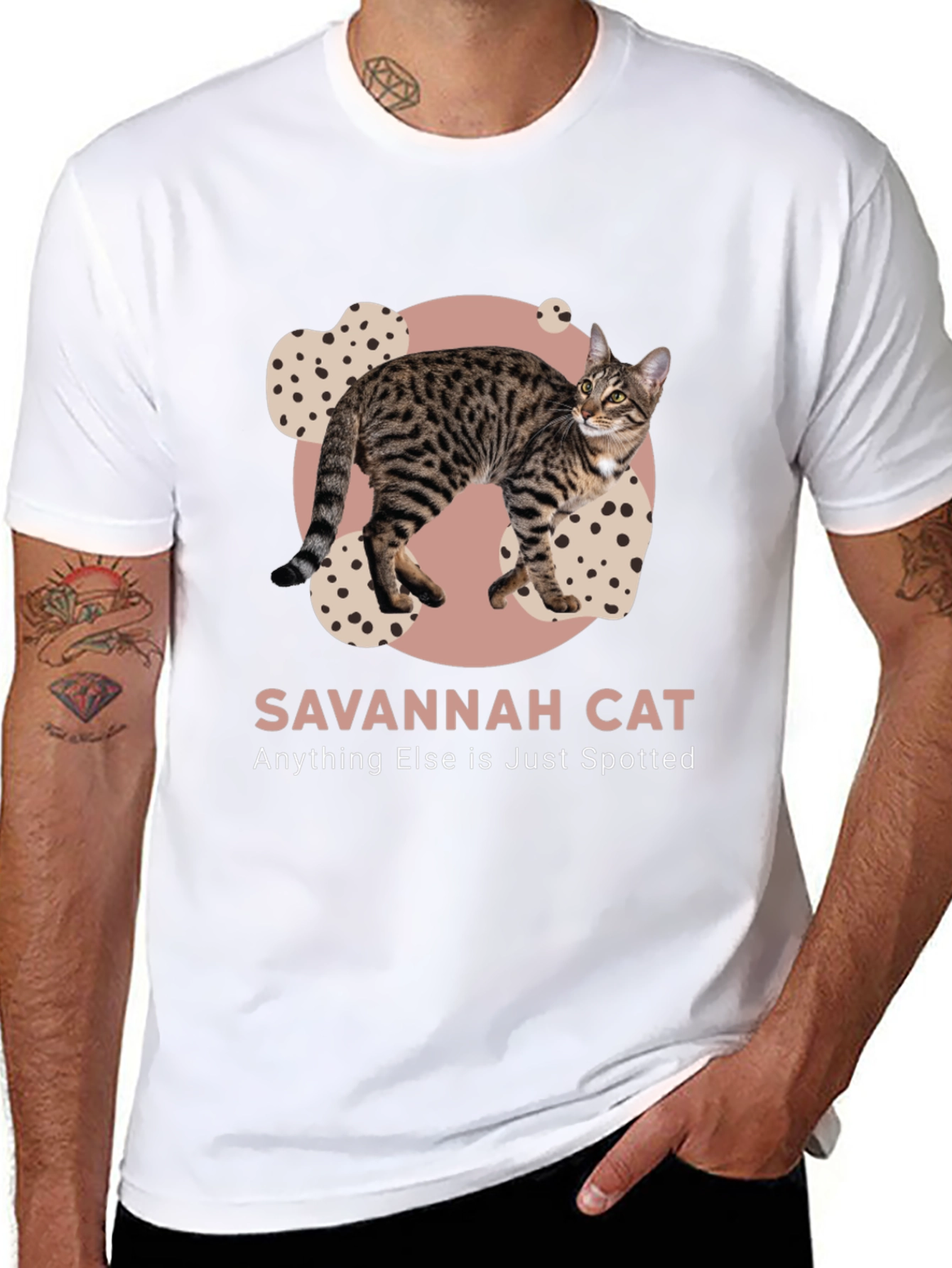 Black Savannah Cat Spotted T-Shirt - Unique Design view 8