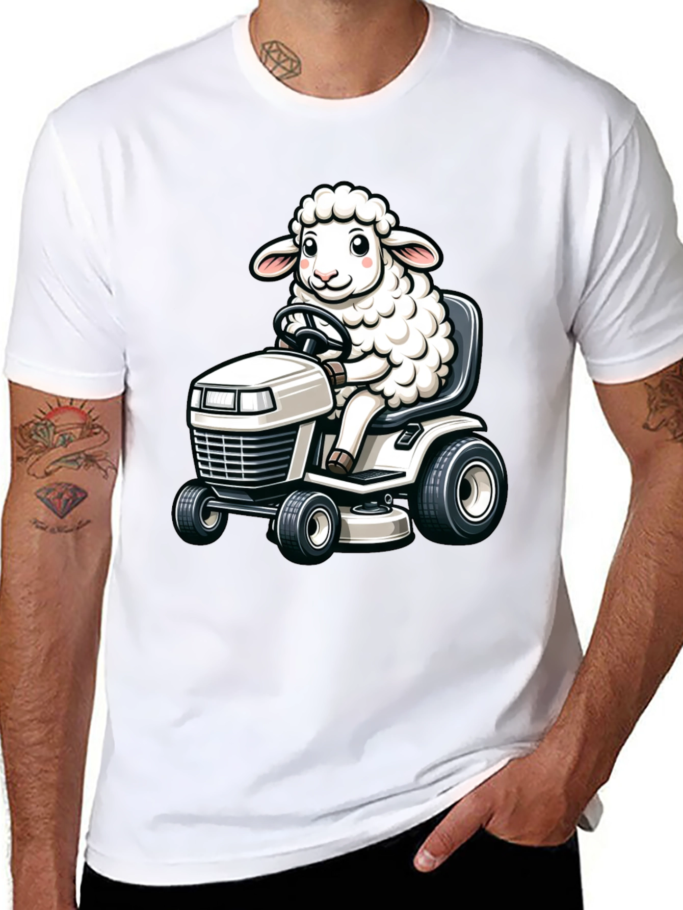 Black Sheep on Lawn Mower T-Shirt - Black view 8