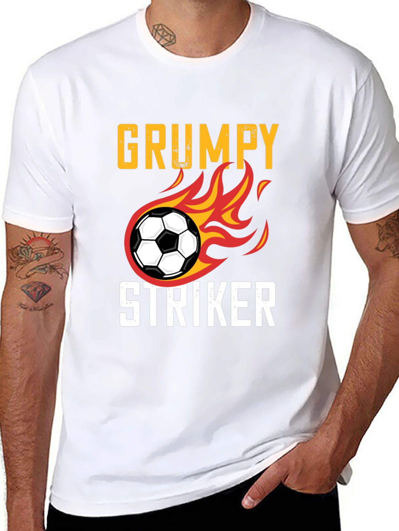 Black Grumpy Striker Soccer T-Shirt - Funny Sportswear view 8