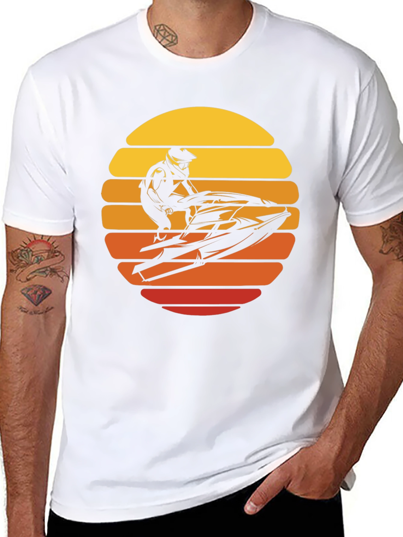 Black Jet Ski Sunset Graphic Tee - Black Cotton T-Shirt view 8
