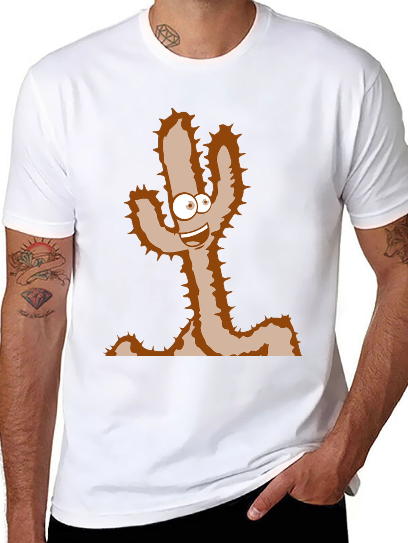 Black Cartoon Cactus T-Shirt - Funny Desert Plant Tee view 8