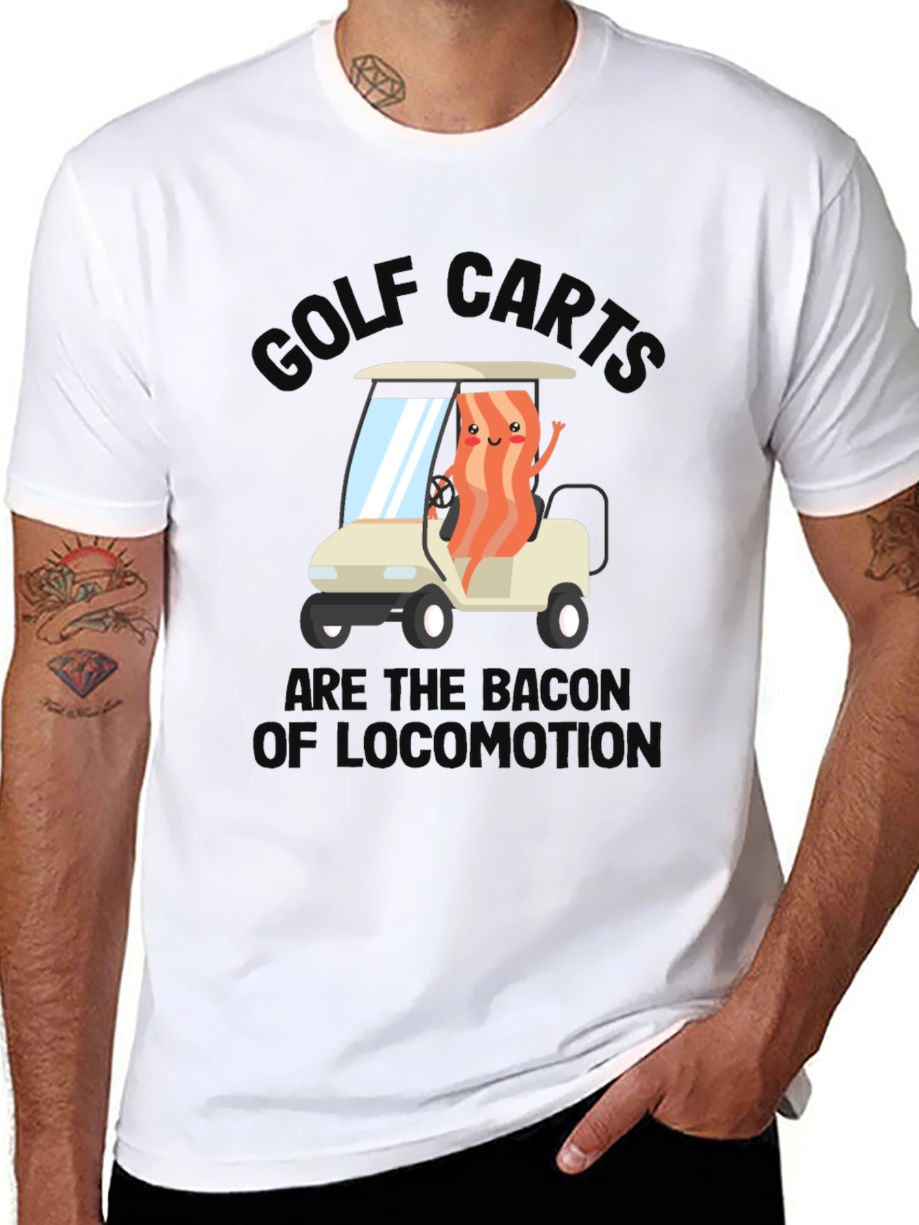 Black Golf Cart Bacon Funny Humor T-Shirt view 8