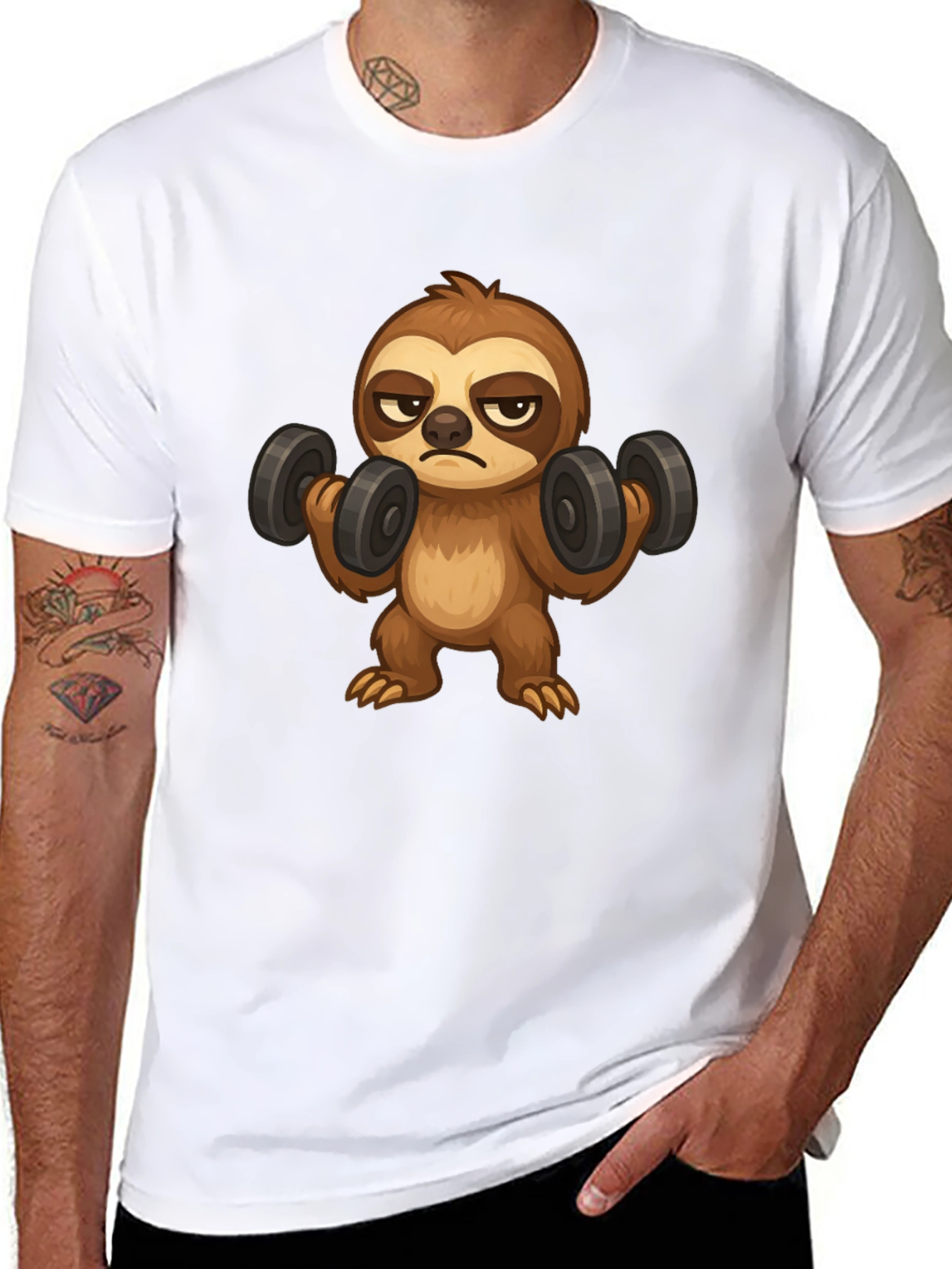 Black Sloth Lifting Weights Graphic T-Shirt view 8
