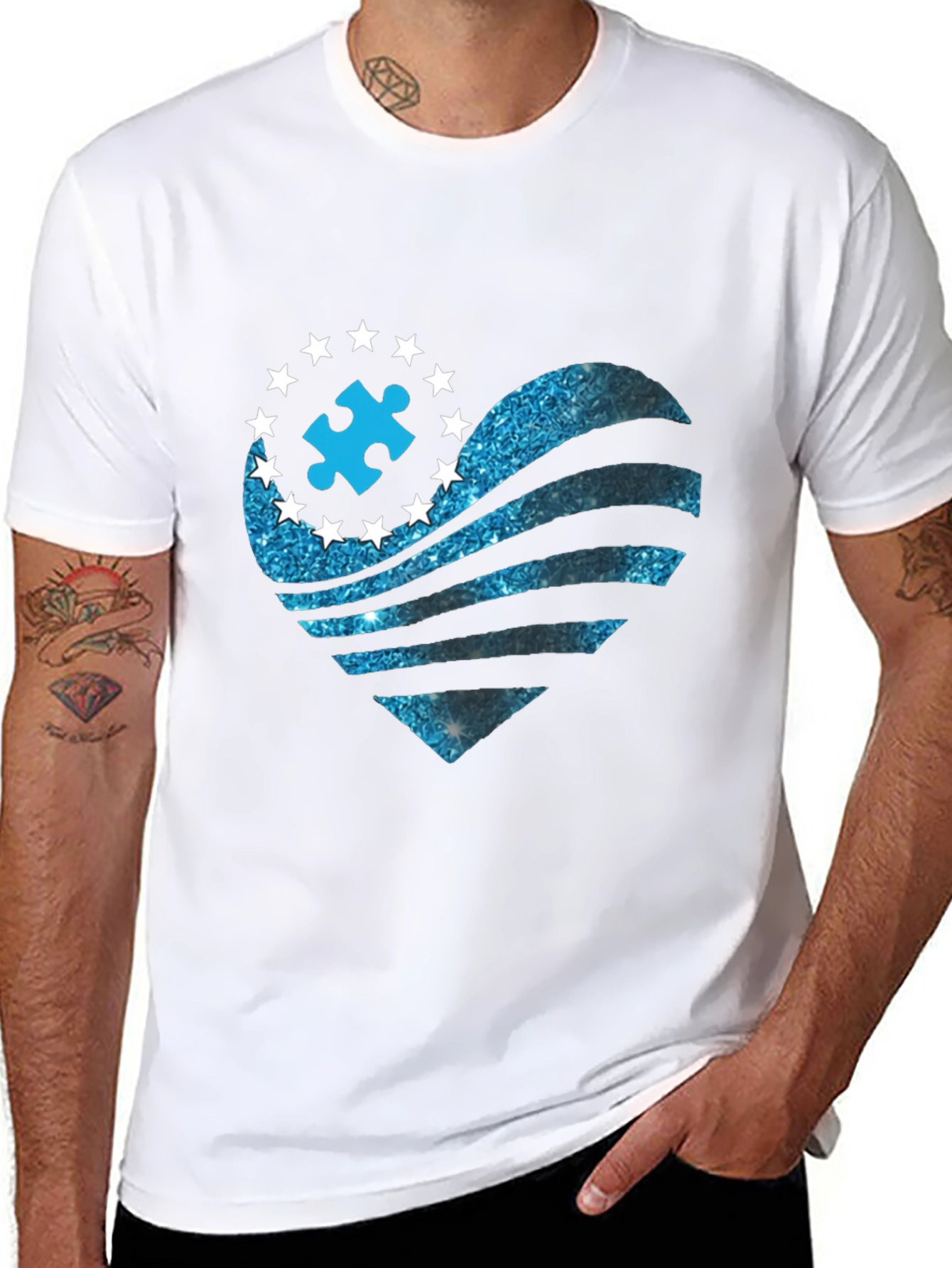 Black Autism Awareness Heart T-Shirt view 8