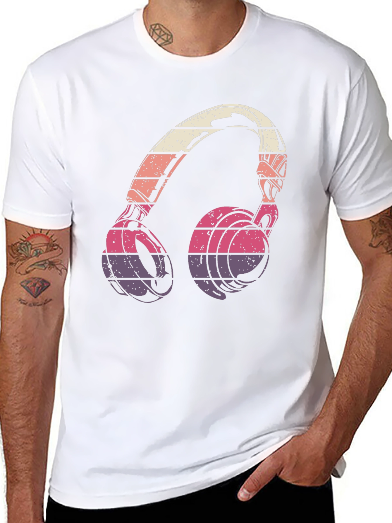 Black Retro Headphones Graphic T-Shirt view 8