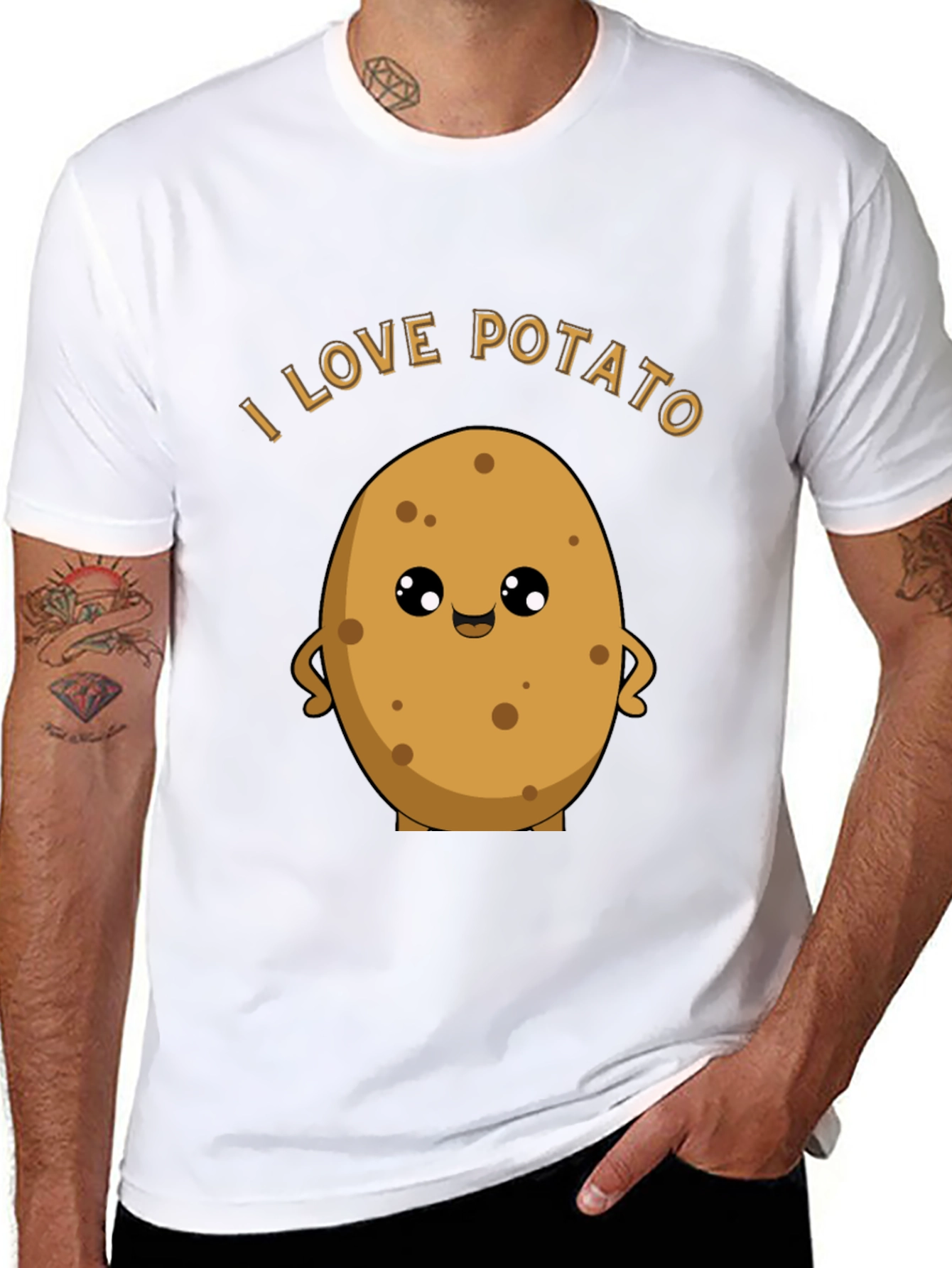 Black I Love Potato Graphic T-Shirt - Unisex Black Tee view 8