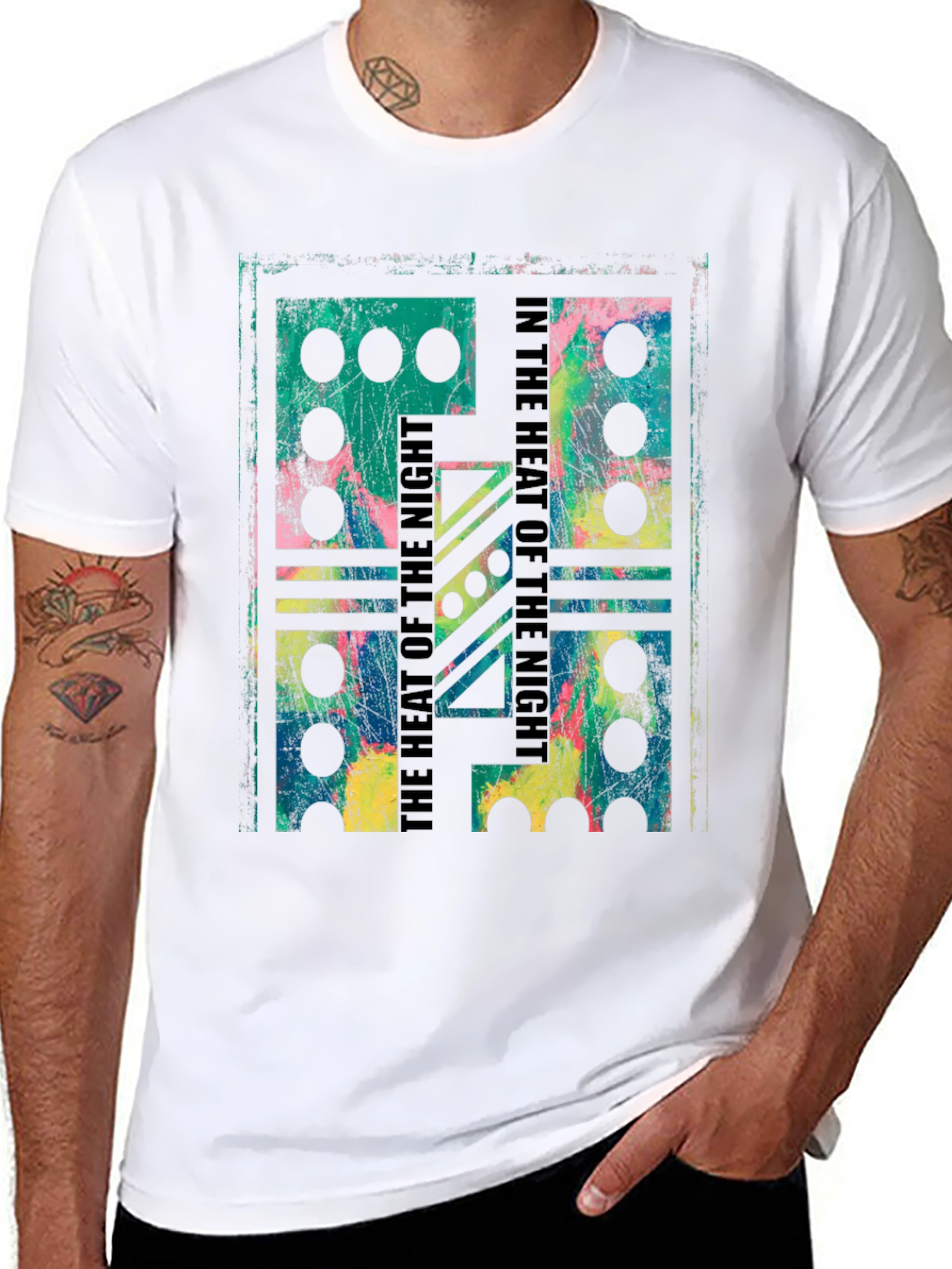 Black Abstract Domino T-Shirt - Heat of the Night Design view 8