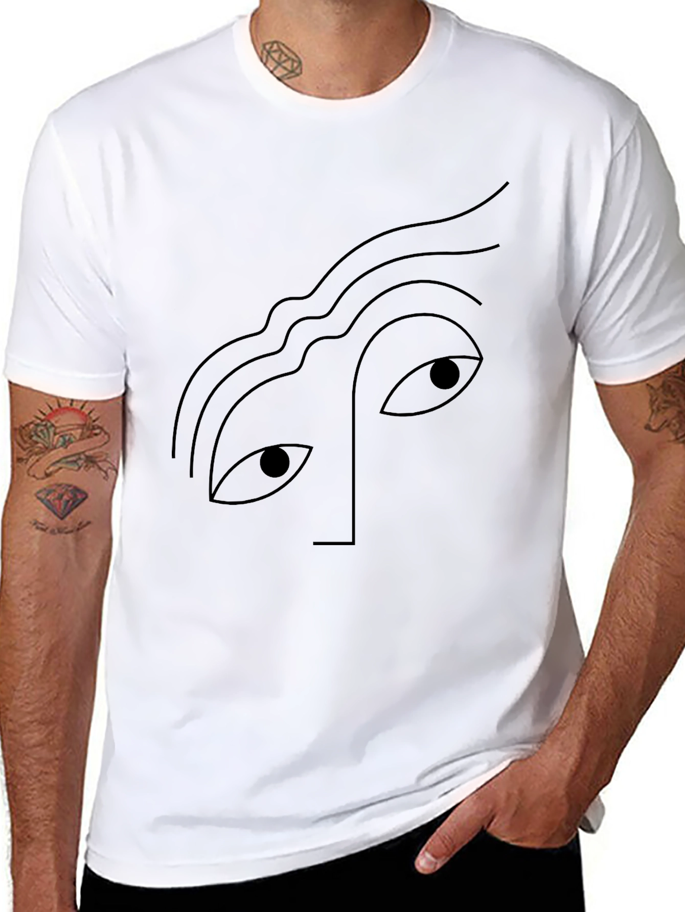 Black Abstract Face Graphic Black T-Shirt view 8